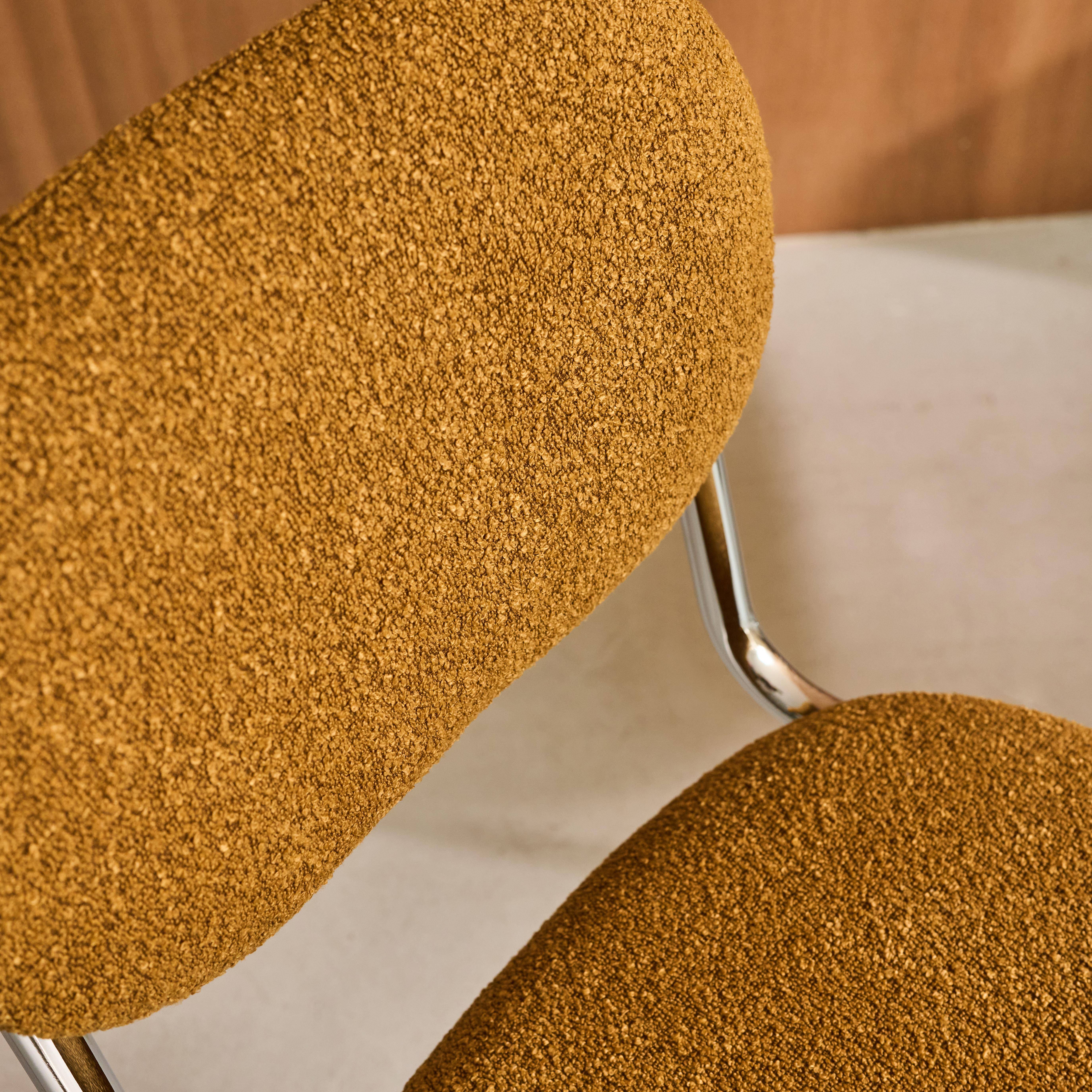 Silla cantilever redondeada de metal, borreguito texturizado y patas cromadas, set de 2 Mostaza - 47x54.5x81 cm,sweeek,Photo3