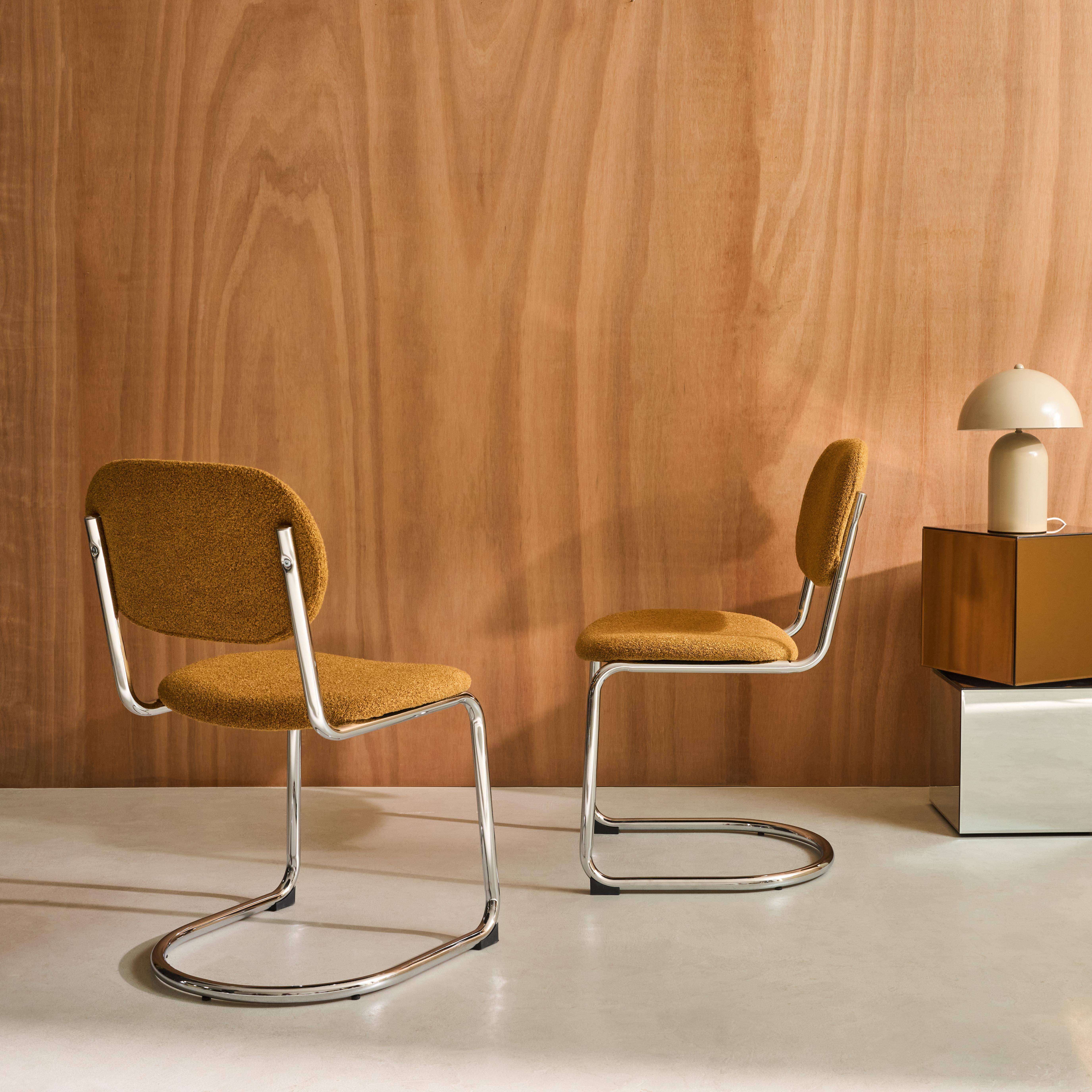 Silla cantilever redondeada de metal, borreguito texturizado y patas cromadas, set de 2 Mostaza - 47x54.5x81 cm,sweeek,Photo2