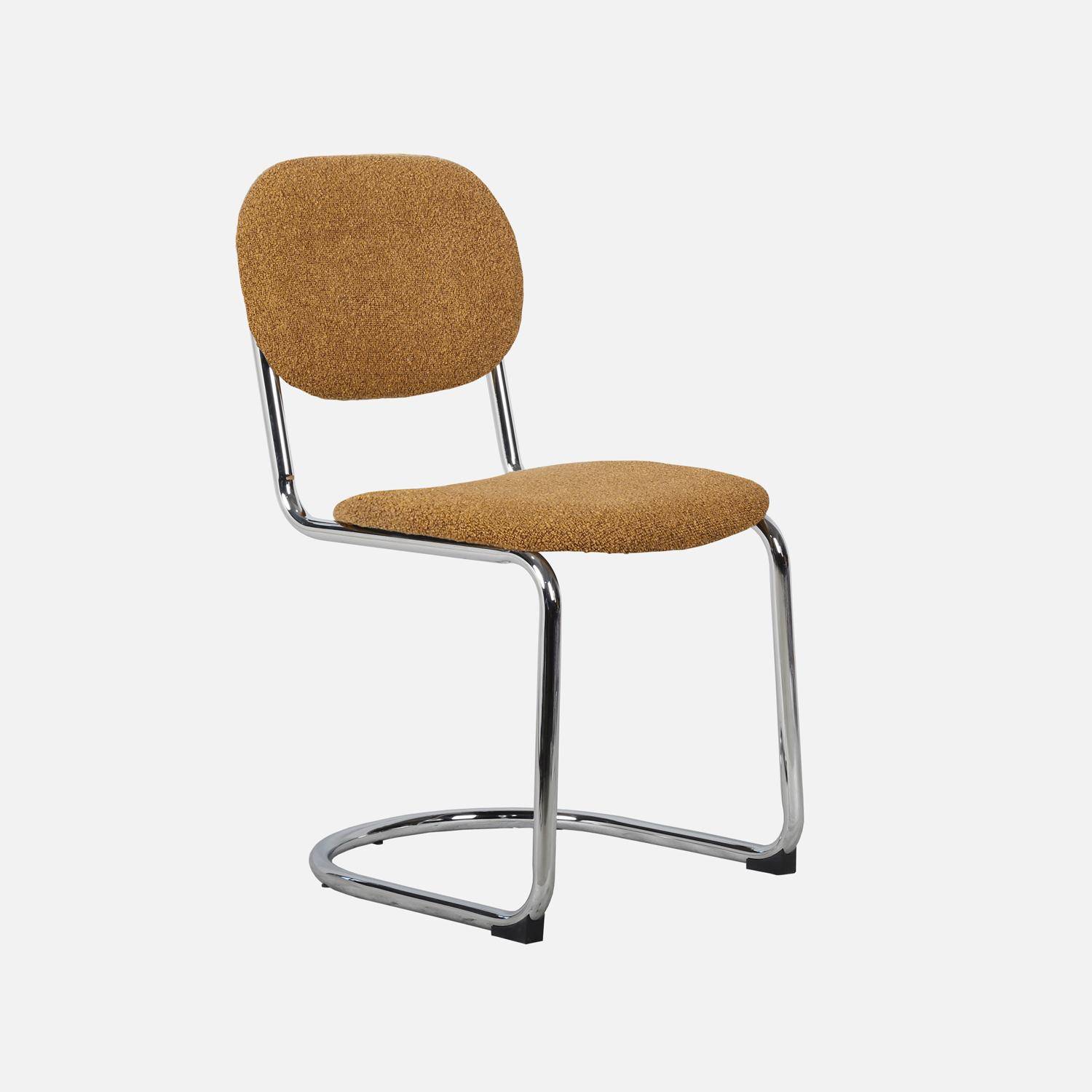 Lot de 2 chaises cantilever arrondie métal, bouclette texturée moutarde et pieds chromés - L 47 x P 54.5 x H 81cm - Maloa Photo2