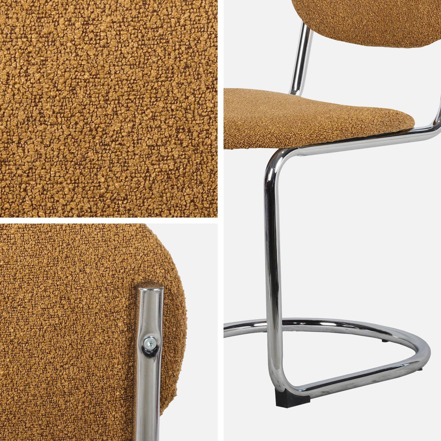 Lot de 2 chaises cantilever arrondie métal, bouclette texturée moutarde et pieds chromés - L 47 x P 54.5 x H 81cm - Maloa,sweeek,Photo5