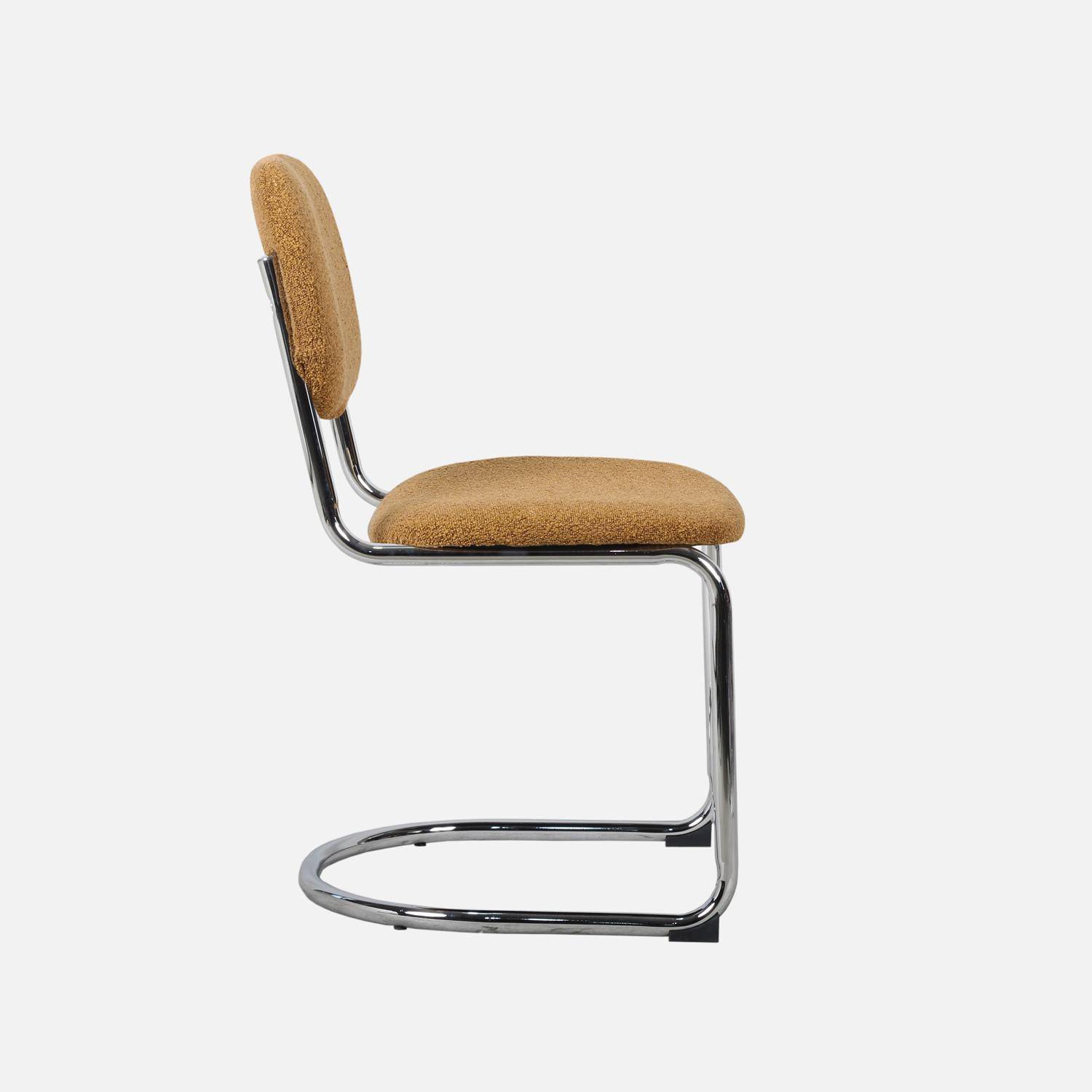 Lot de 2 chaises cantilever arrondie métal, bouclette texturée moutarde et pieds chromés - L 47 x P 54.5 x H 81cm - Maloa Photo3