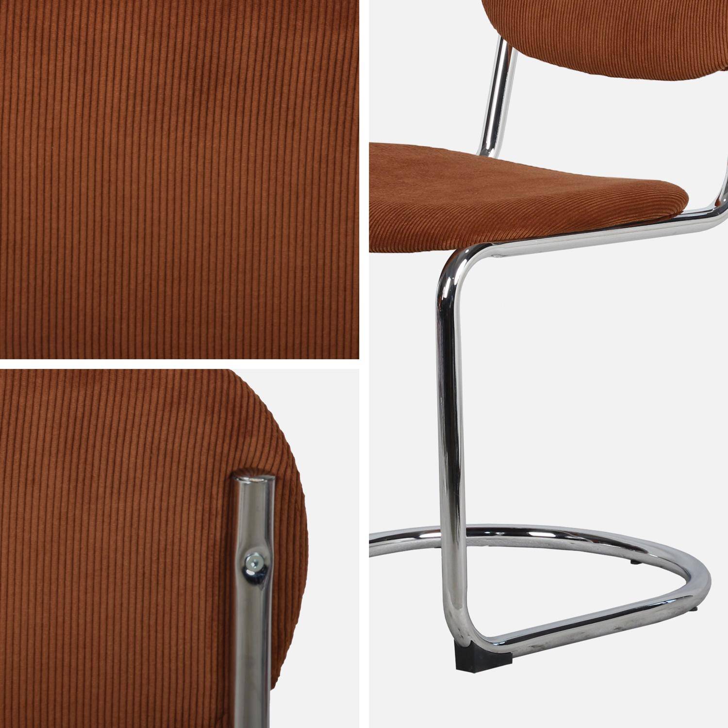 Lot de 2 chaises cantilever arrondie métal, velours côtelé camel et pieds chromés - L 47 x P 54.5 x H 81cm - Maloa Photo5