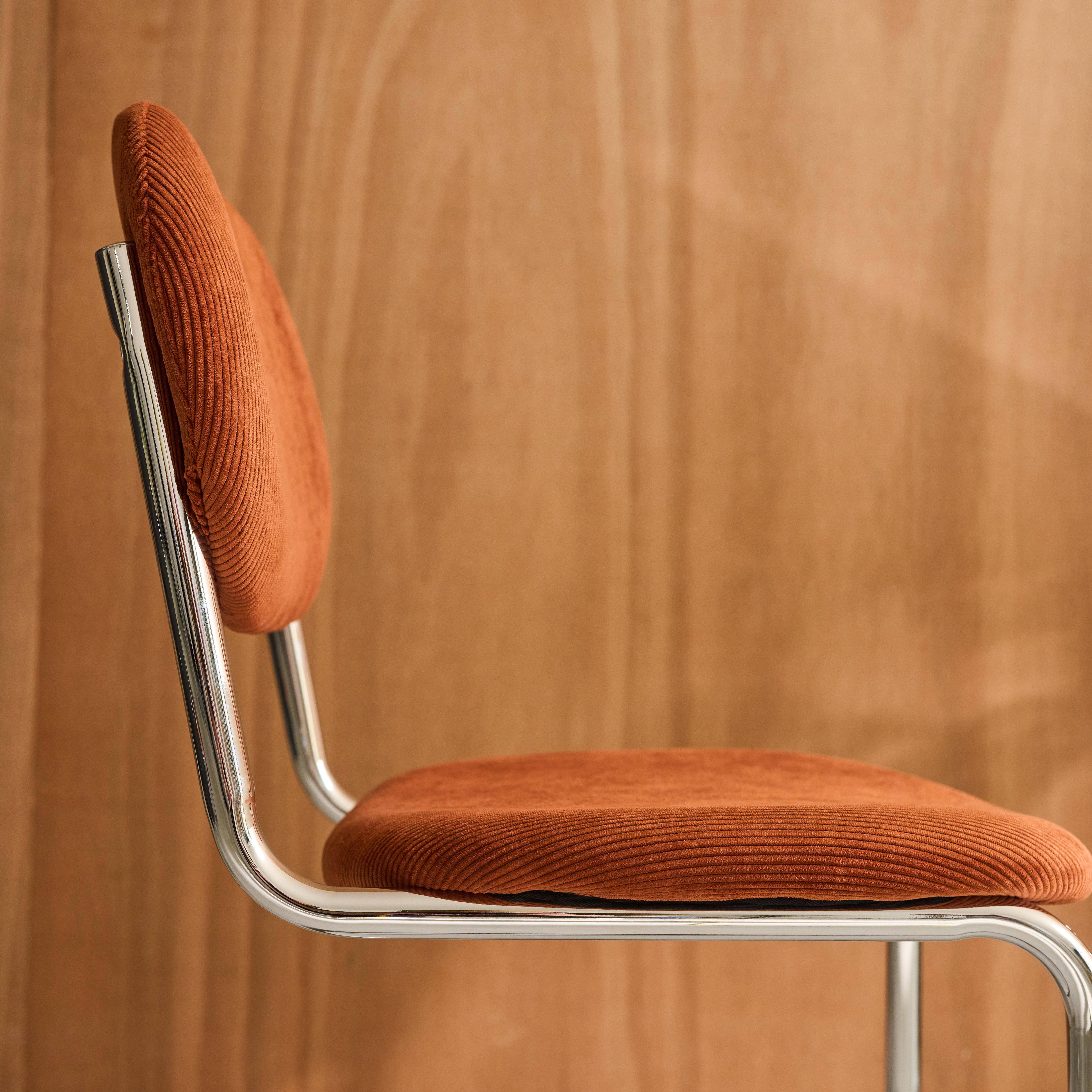 Zestaw 2 krzeseł z metalową ramą, z sztruksu w kolorze camel i chromowanymi nózkami - dł. 47 x gł. 54,5 x wys. 81 cm - Maloa Photo5