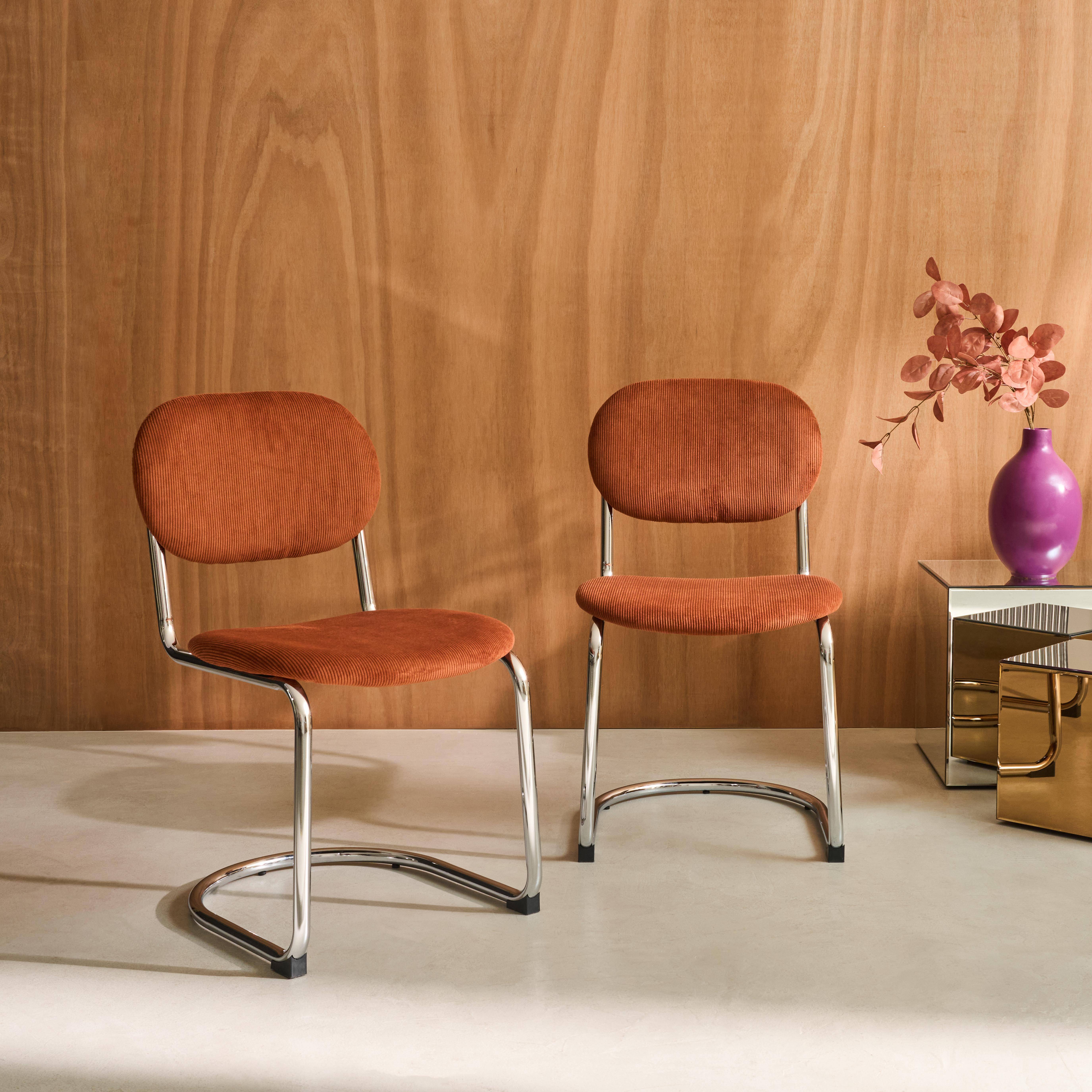 Zestaw 2 krzeseł z metalową ramą, z sztruksu w kolorze camel i chromowanymi nózkami - dł. 47 x gł. 54,5 x wys. 81 cm - Maloa Photo1