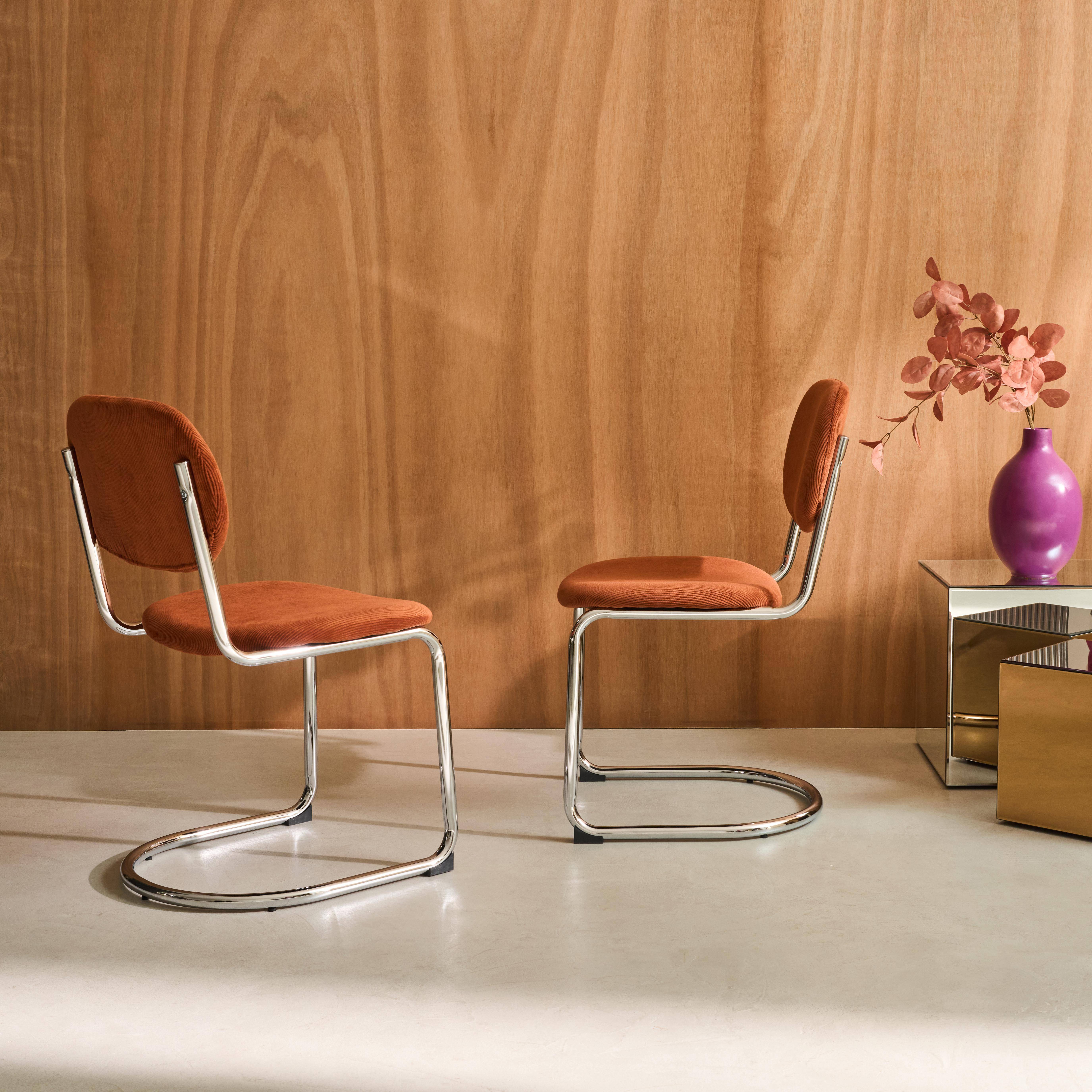 Zestaw 2 krzeseł z metalową ramą, z sztruksu w kolorze camel i chromowanymi nózkami - dł. 47 x gł. 54,5 x wys. 81 cm - Maloa Photo2