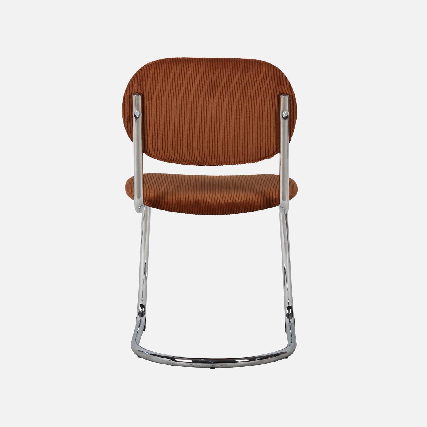 Lot de 2 chaises cantilever arrondie métal, velours côtelé camel et pieds chromés - L 47 x P 54.5 x H 81cm - Maloa Photo4