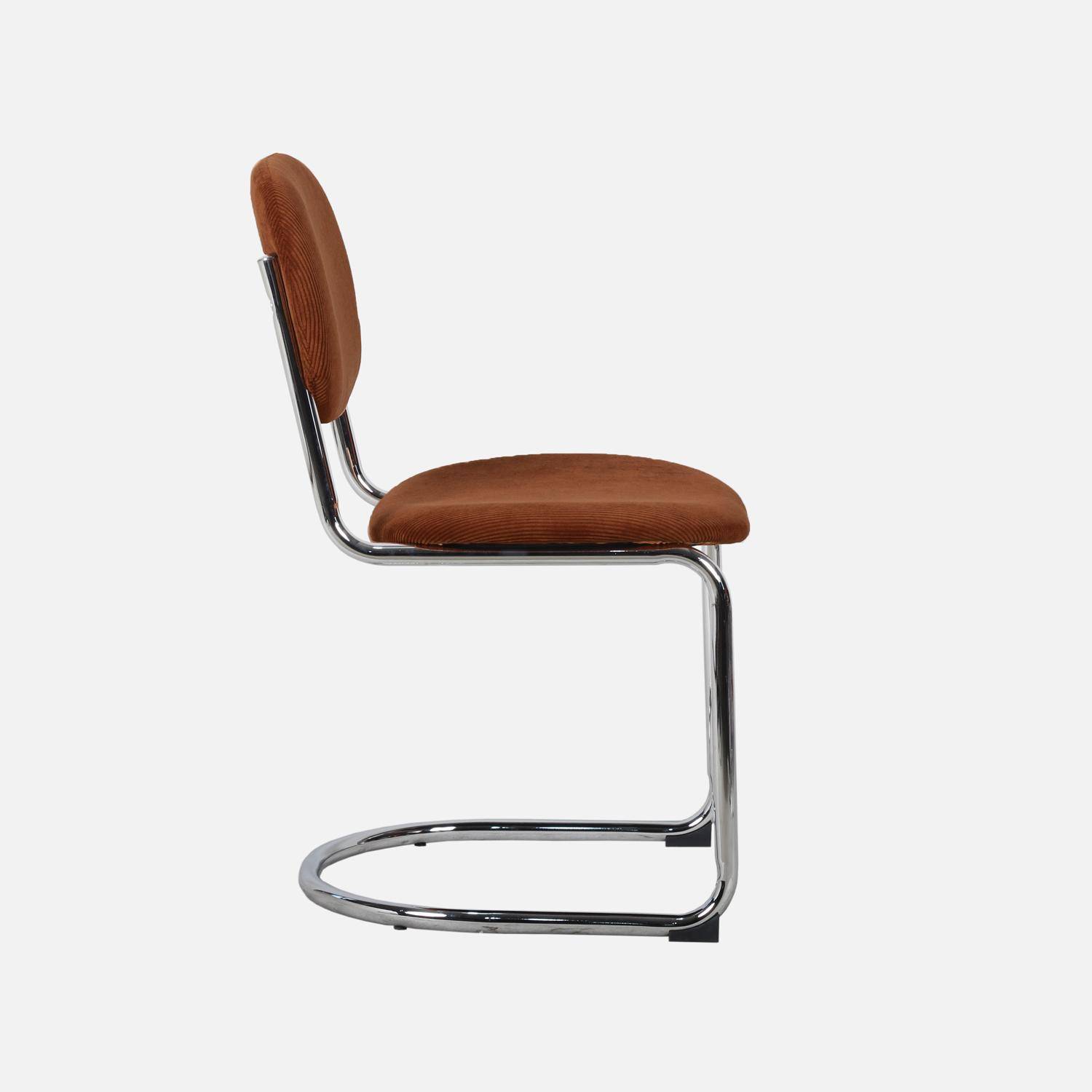 Lot de 2 chaises cantilever arrondie métal, velours côtelé camel et pieds chromés - L 47 x P 54.5 x H 81cm - Maloa Photo3