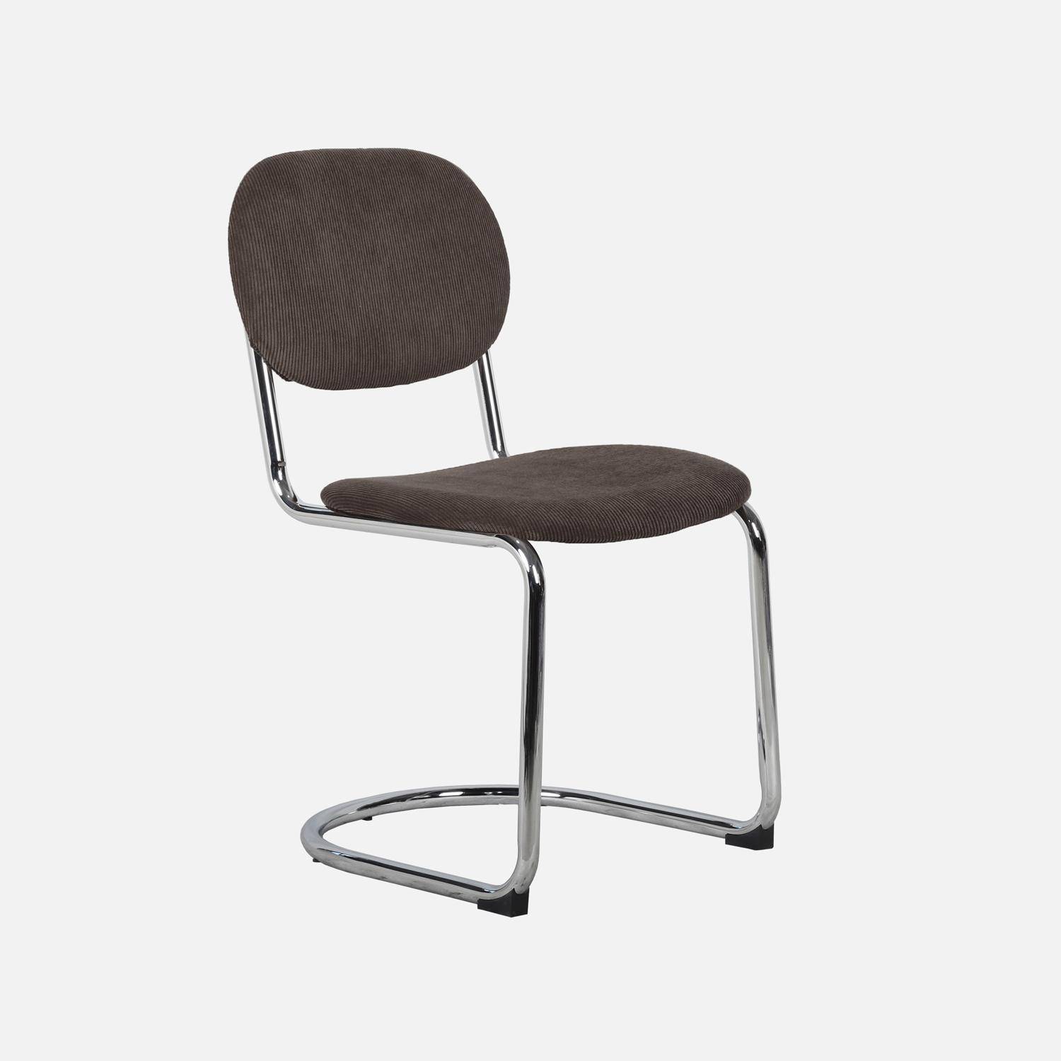 Lot de 2 chaises cantilever arrondie métal, velours côtelé marron clair et pieds chromés - L 47 x P 54.5 x H 81cm - Maloa Photo2