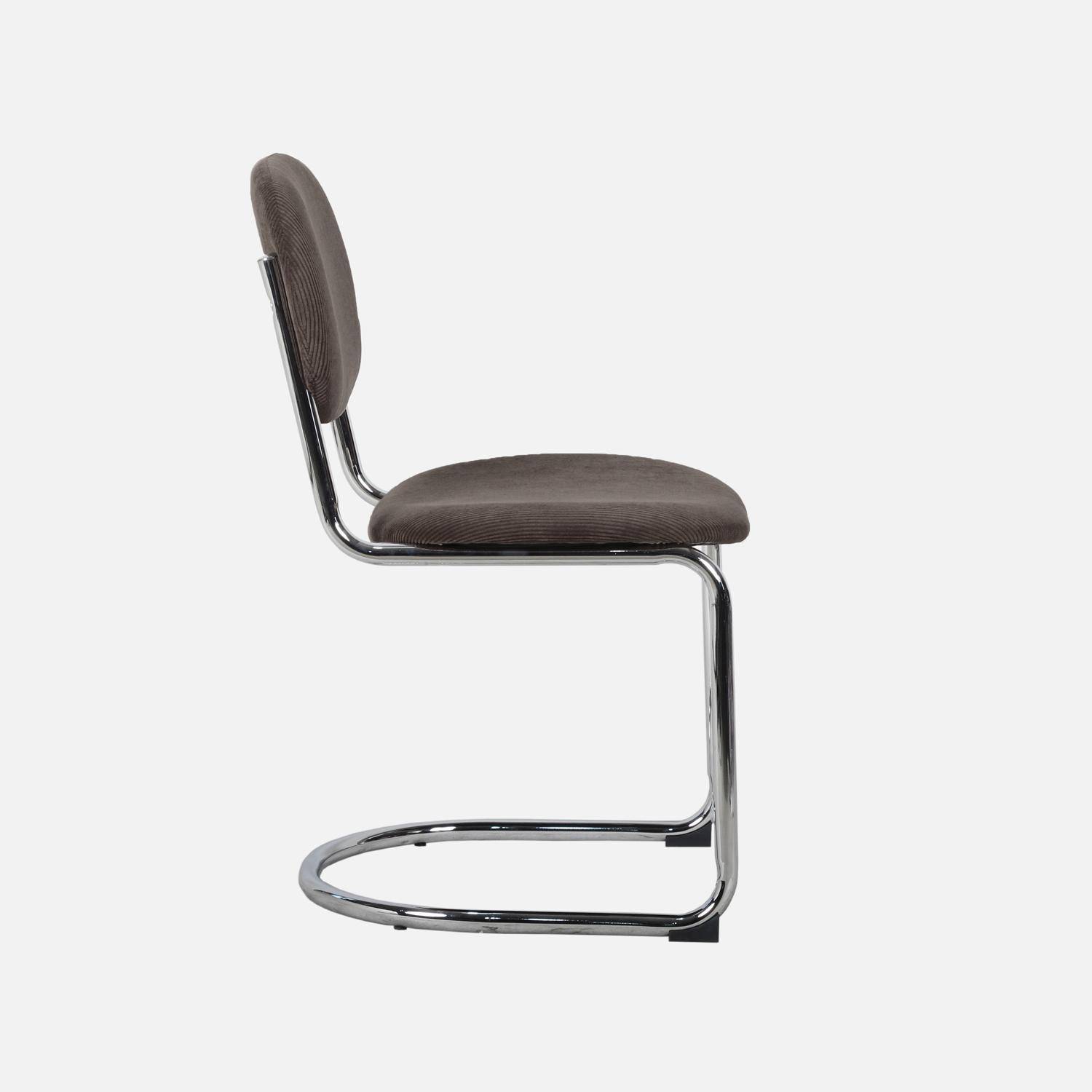 Lot de 2 chaises cantilever arrondie métal, velours côtelé marron clair et pieds chromés - L 47 x P 54.5 x H 81cm - Maloa Photo3