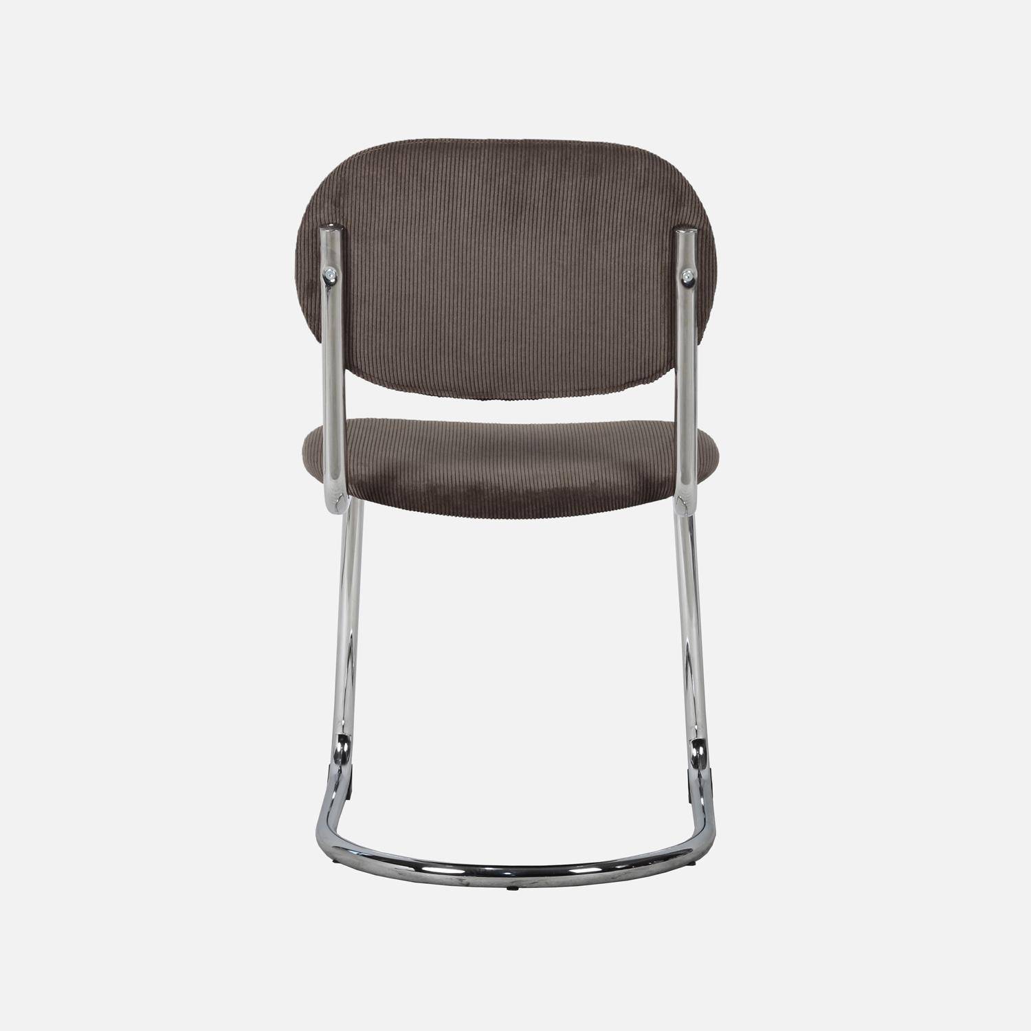 Lot de 2 chaises cantilever arrondie métal, velours côtelé marron clair et pieds chromés - L 47 x P 54.5 x H 81cm - Maloa Photo4