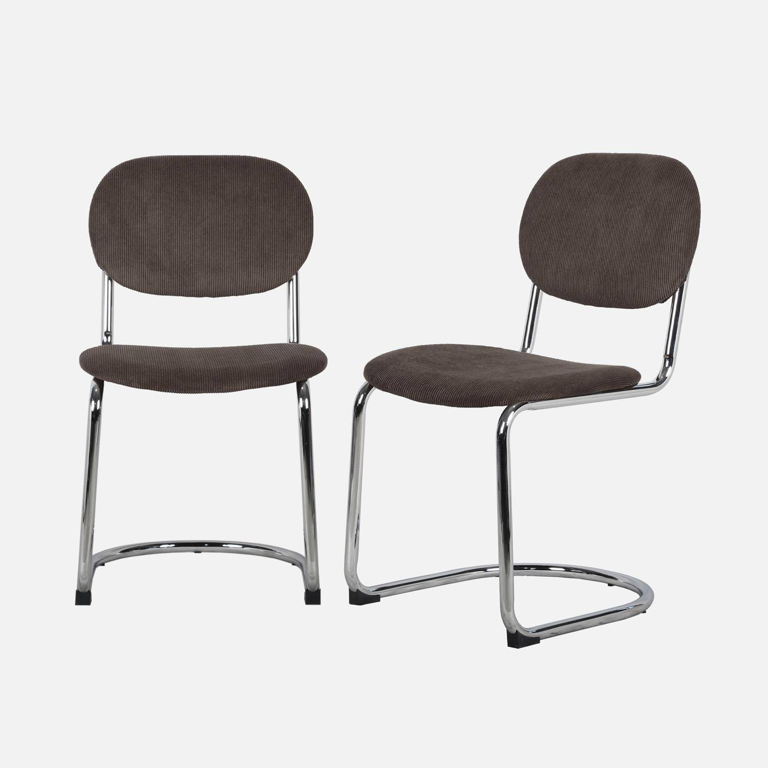 Lot de 2 chaises cantilever arrondie métal, velours côtelé marron clair et pieds chromés - L 47 x P 54.5 x H 81cm - Maloa Photo1