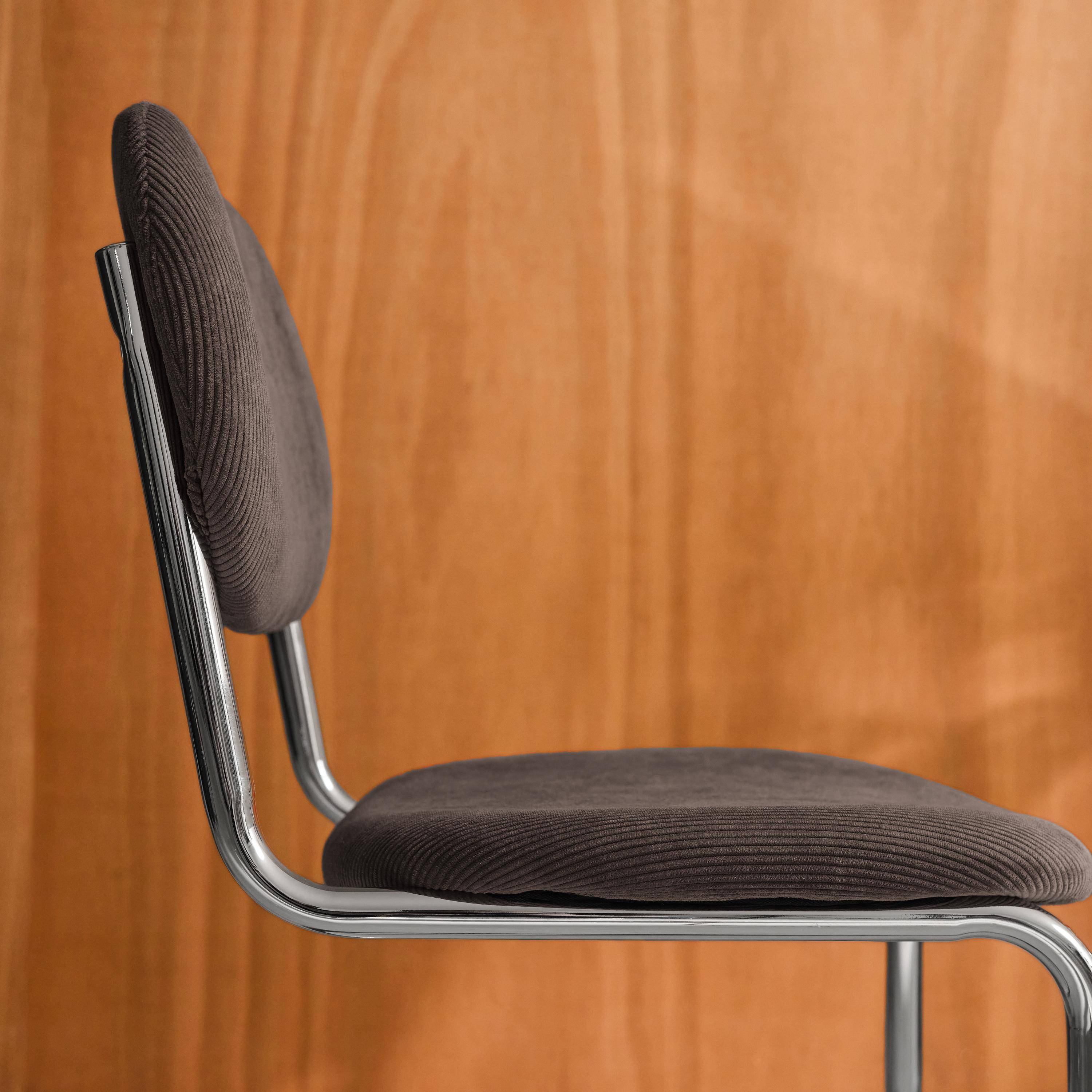 Silla cantilever redondeada de metal, pana y patas cromadas, set de 2, Maloa pana, Marrón claro, 47x54.5x81 cm Photo5