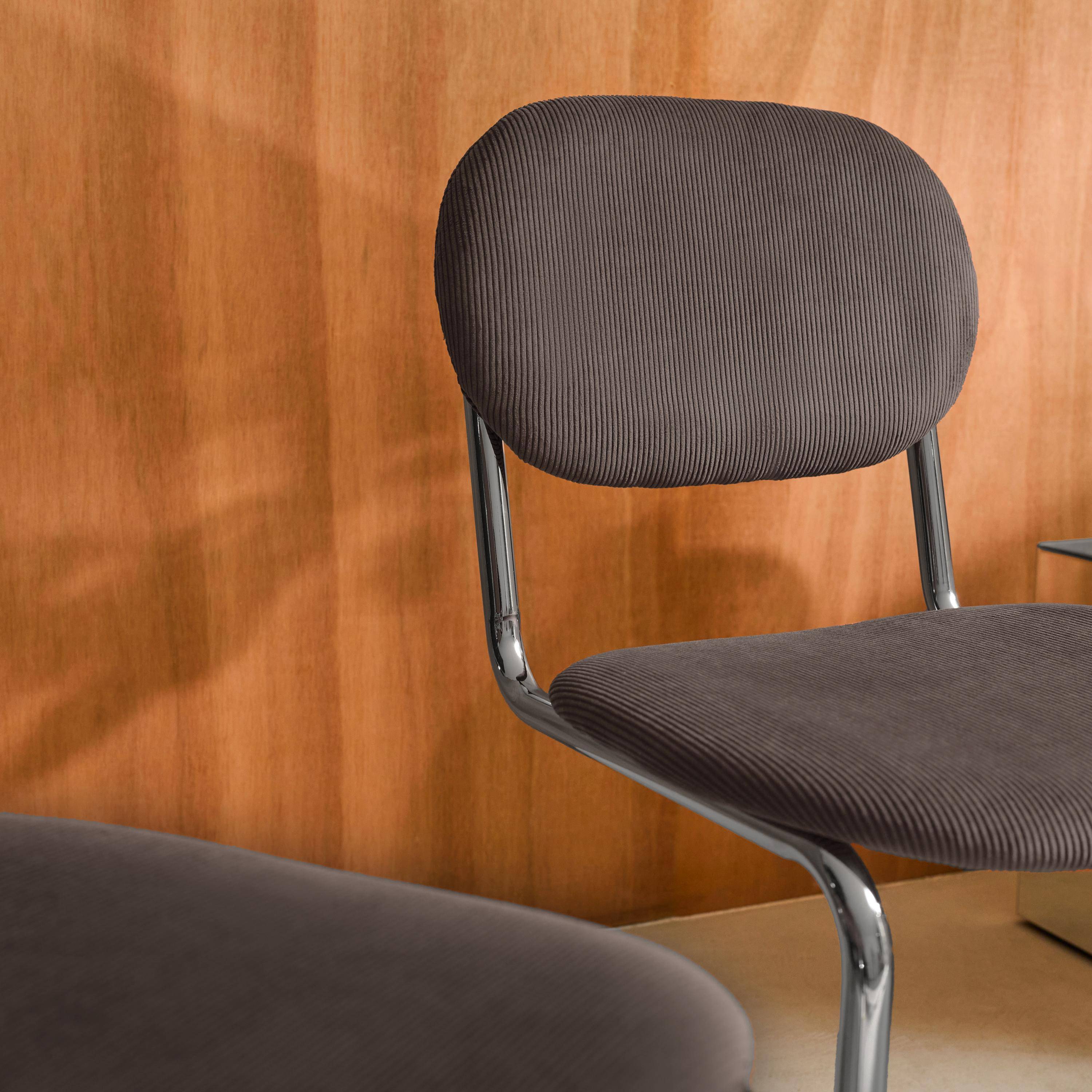 Silla cantilever redondeada de metal, pana y patas cromadas, set de 2, Maloa pana, Marrón claro, 47x54.5x81 cm Photo3