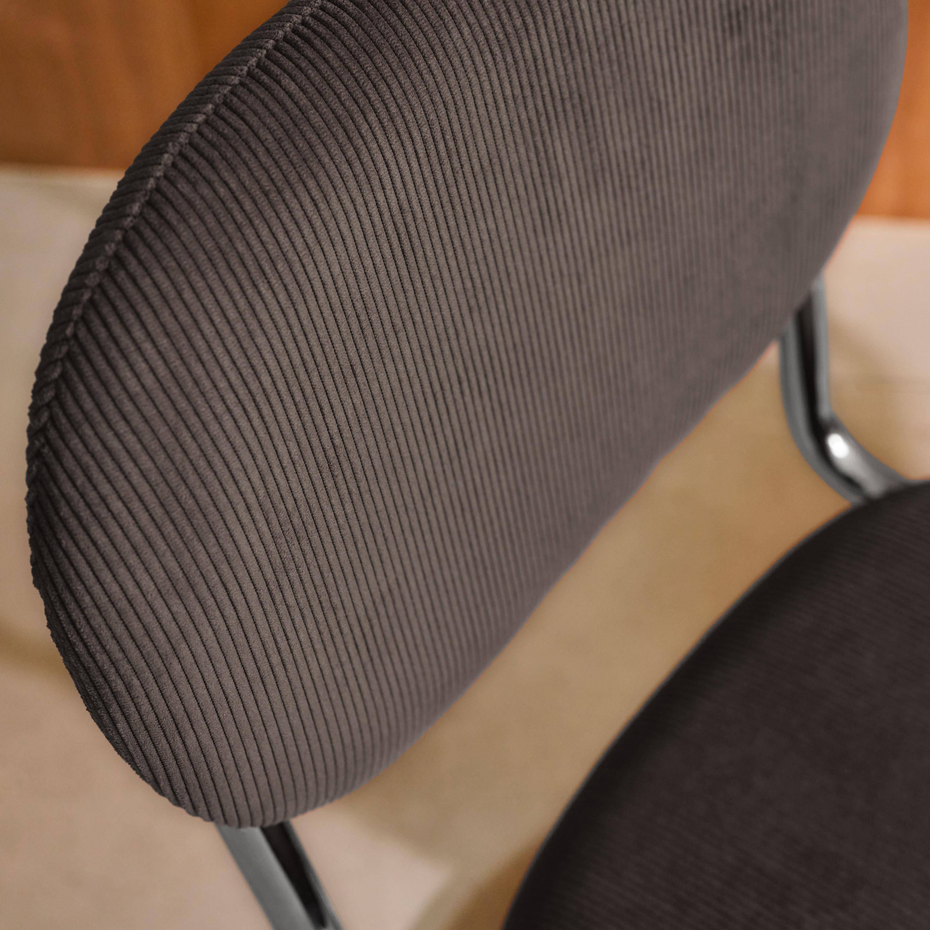 Silla cantilever redondeada de metal, pana y patas cromadas, set de 2, Maloa pana, Marrón claro, 47x54.5x81 cm Photo6