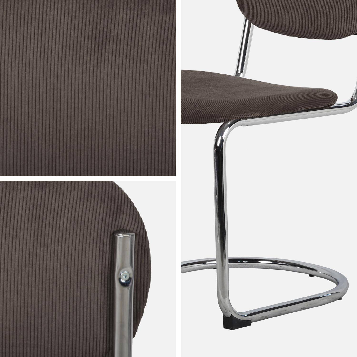 Lot de 2 chaises cantilever arrondie métal, velours côtelé marron clair et pieds chromés - L 47 x P 54.5 x H 81cm - Maloa Photo5