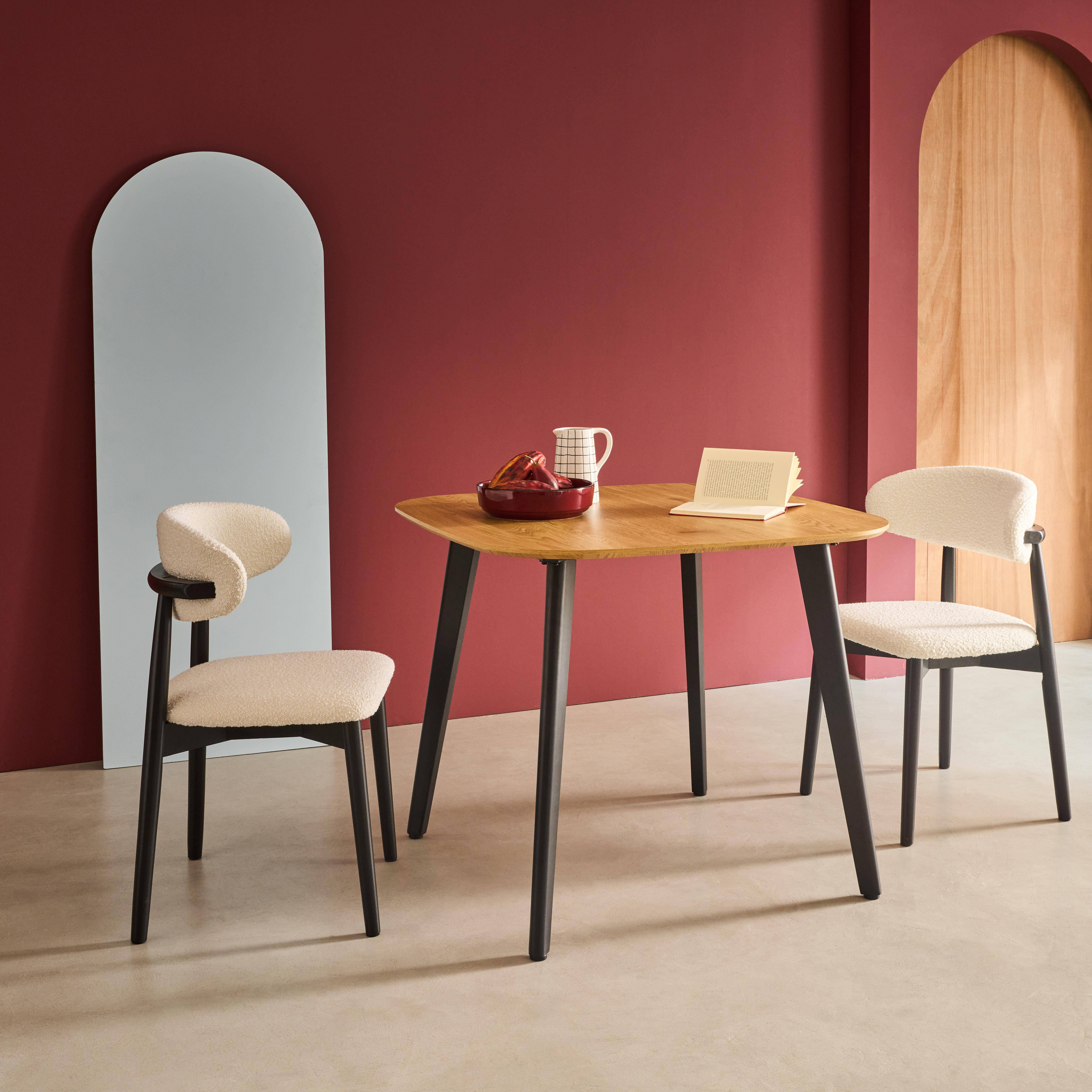 Table à manger carrée effet chêne pieds métal noir 4 places Photo2