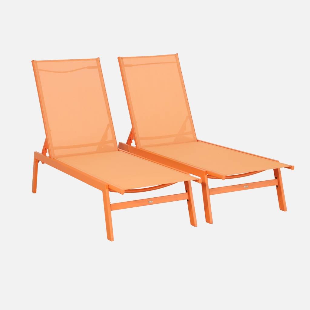 Tumbona de acero multi posiciones, set de 2, Naranja