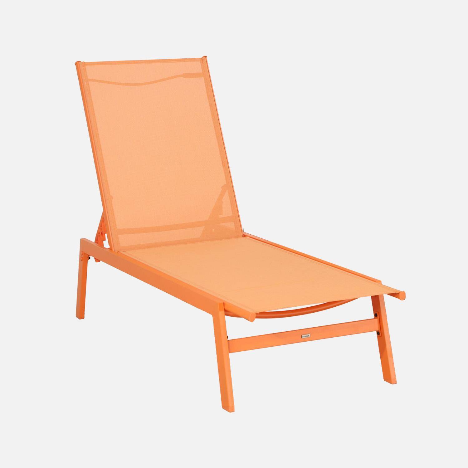 Transat de aço multi posições (Set de 2), Flora, Laranja, 155x59x106 cm,sweeek,Photo2