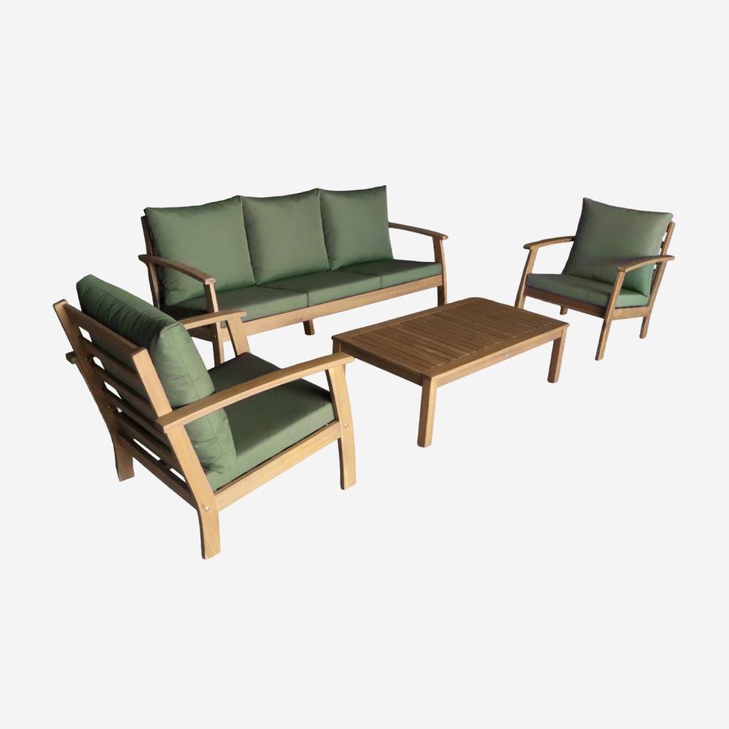 Salotto da giardino in legno di acacia, 5 posti, Verde kaki