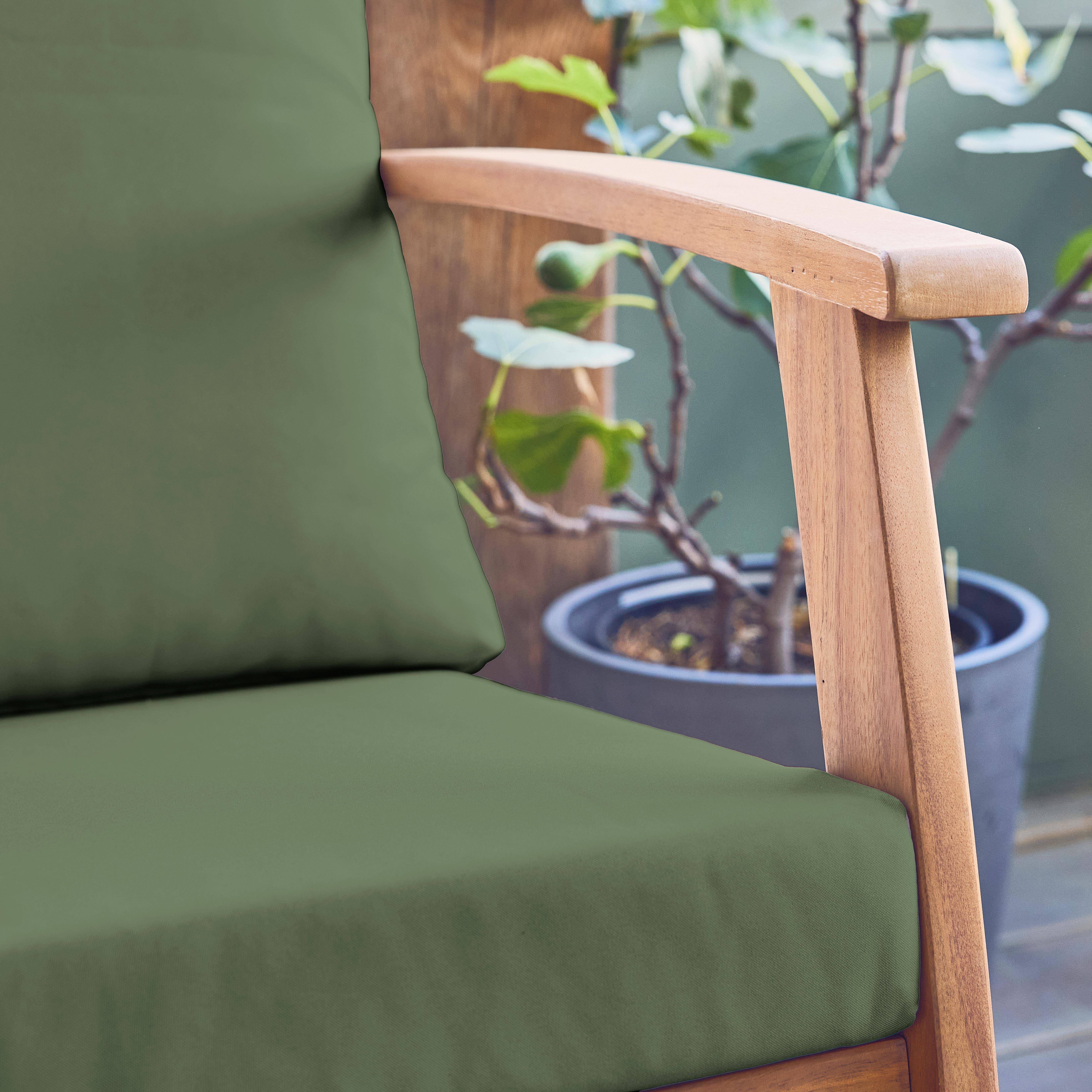 Salon de jardin USHUAIA 5 places kaki en bois d'acacia, un canapé, une table, deux fauteuils,sweeek,Photo4