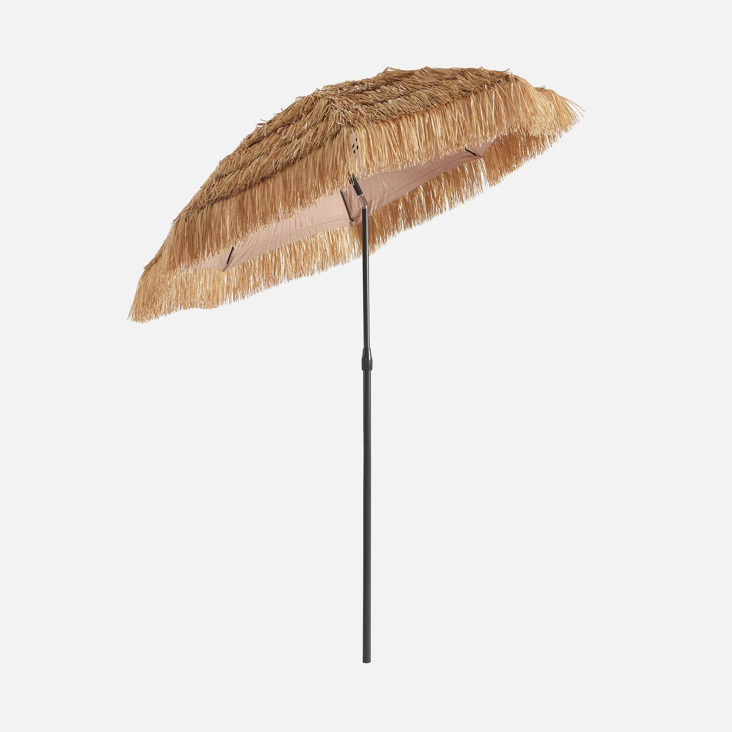 Parasol exotique droit acier imitation bois et paille - Monaco Photo2