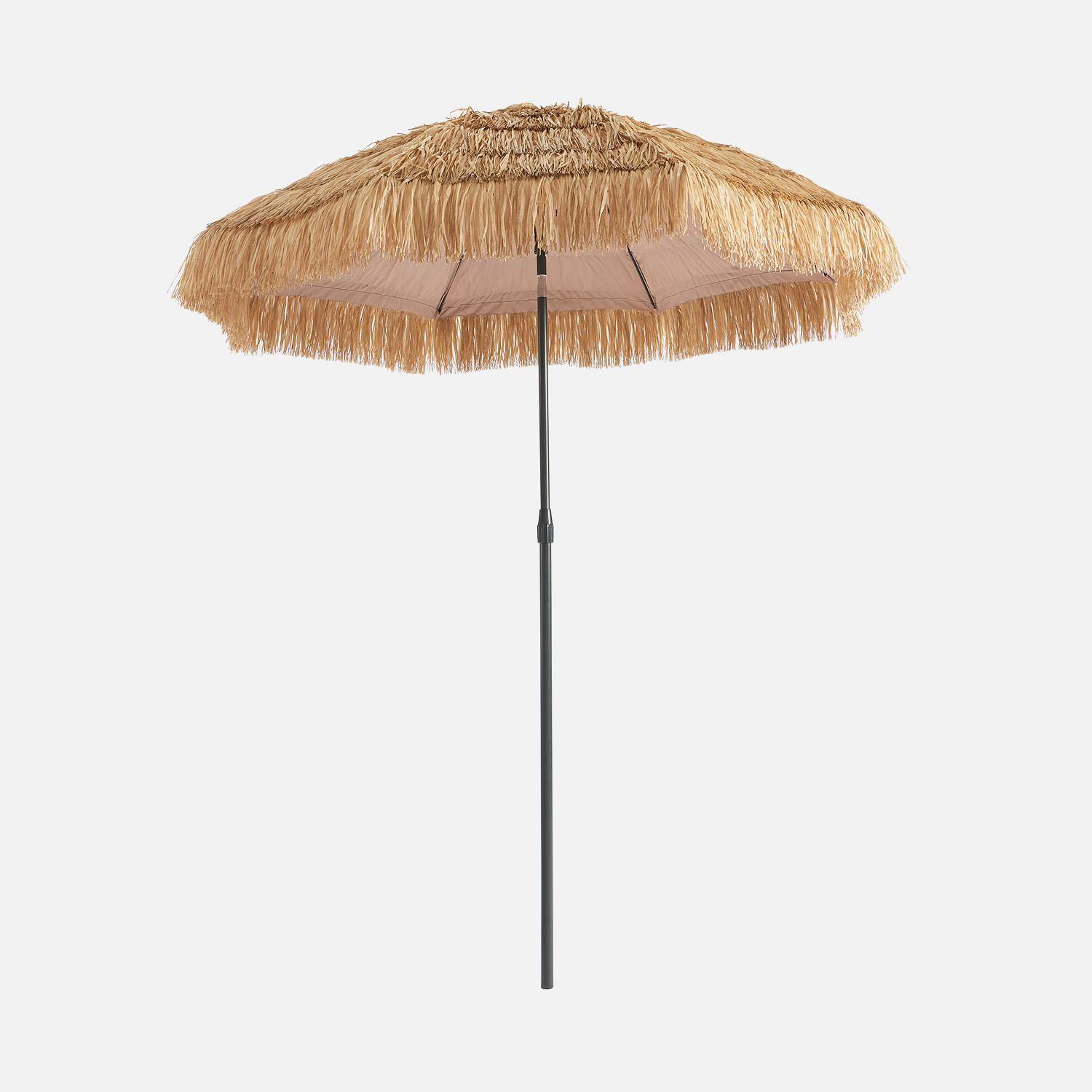 Parasol exotique droit acier imitation bois et paille - Monaco Photo1