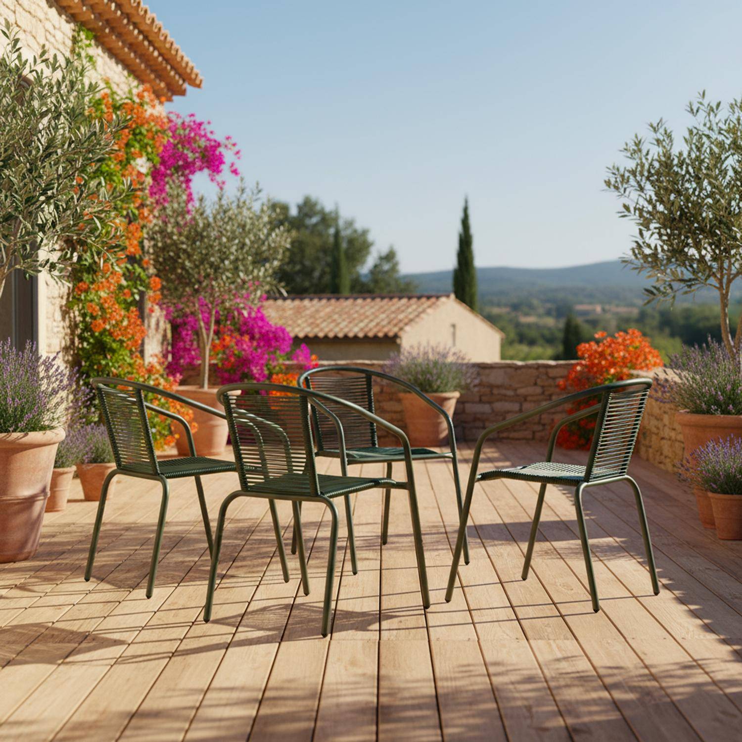 Fauteuils de jardin structure métallique kaki et résine couleur naturelle, traitement antirouille, lot de 4 TONALA,sweeek,Photo1