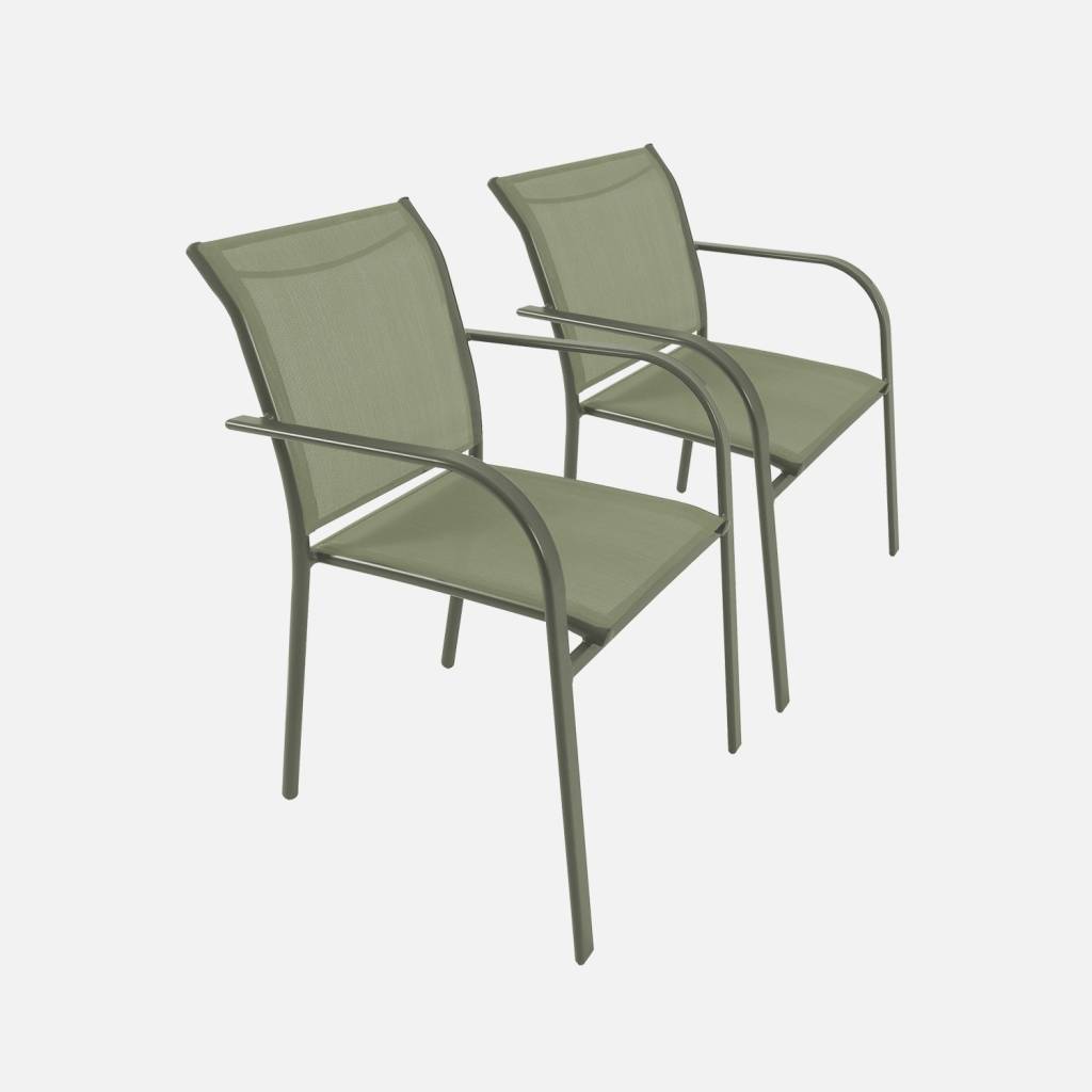 Silla de jardín de aluminio y textileno, set de 2, Verde kaki