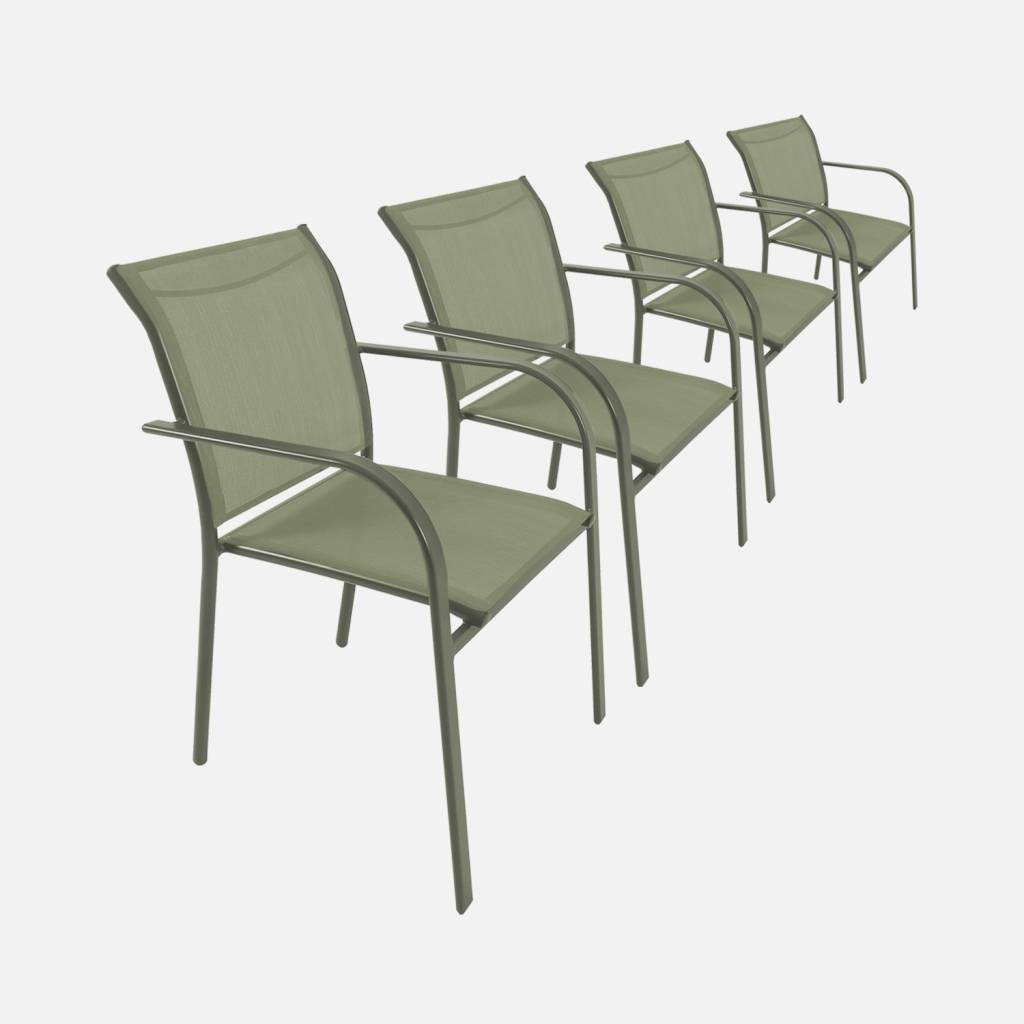 Silla de jardín de aluminio y textileno, set de 4, Verde kaki