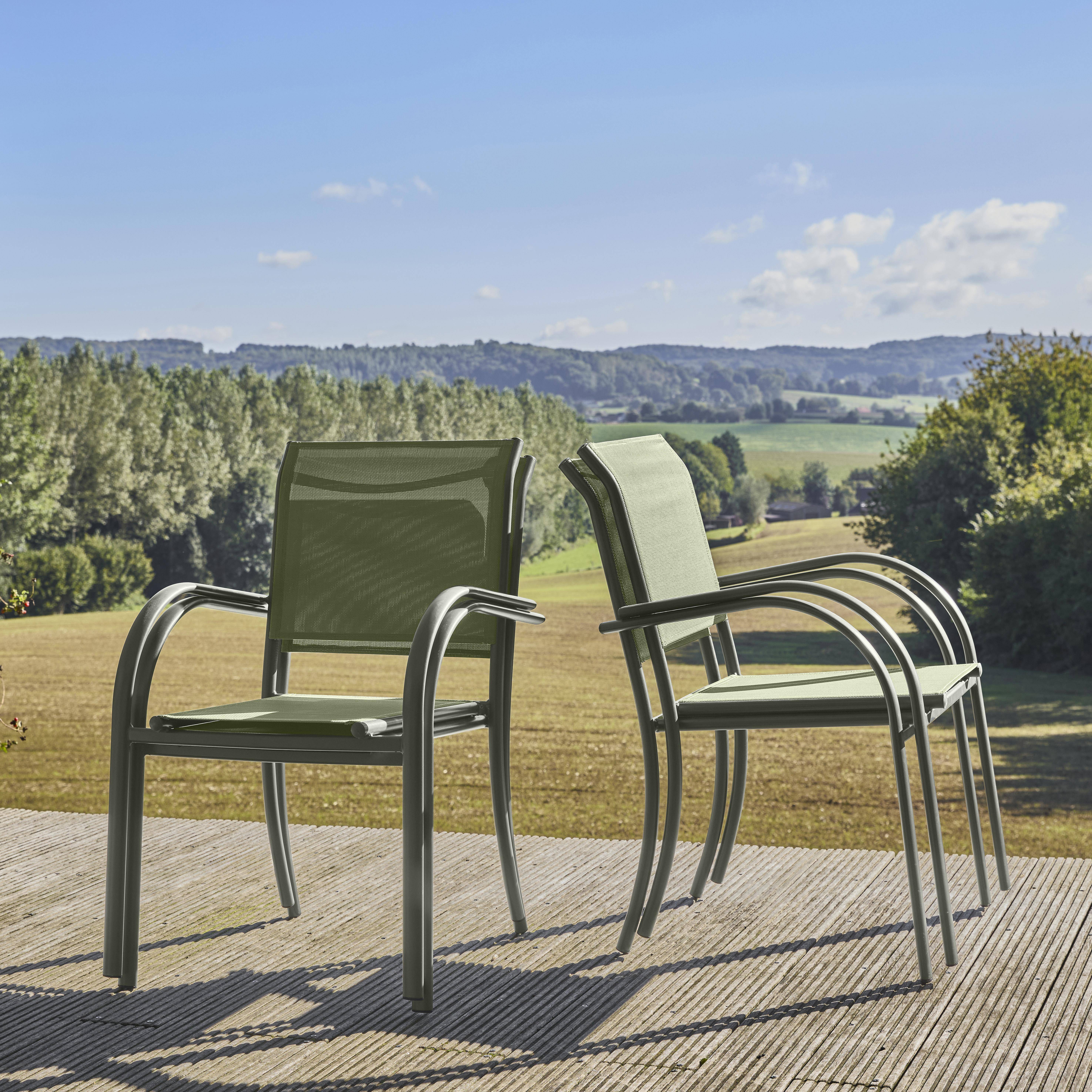 Lot de 4 fauteuils de jardin AMARA en aluminium et textilene kaki, 62 x 55 x 84 cm Photo2