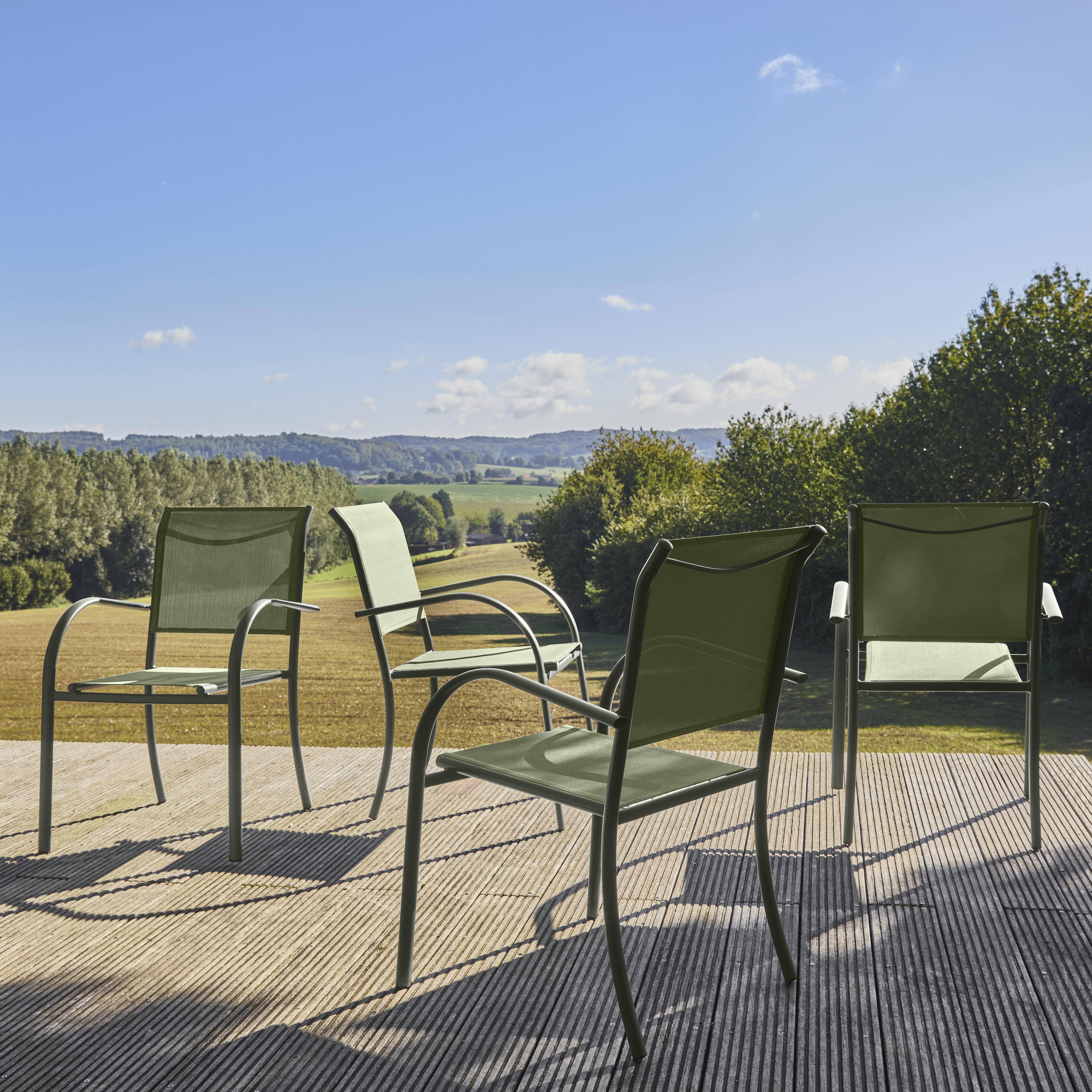 Lot de 4 fauteuils de jardin AMARA en aluminium et textilene kaki, 62 x 55 x 84 cm Photo1