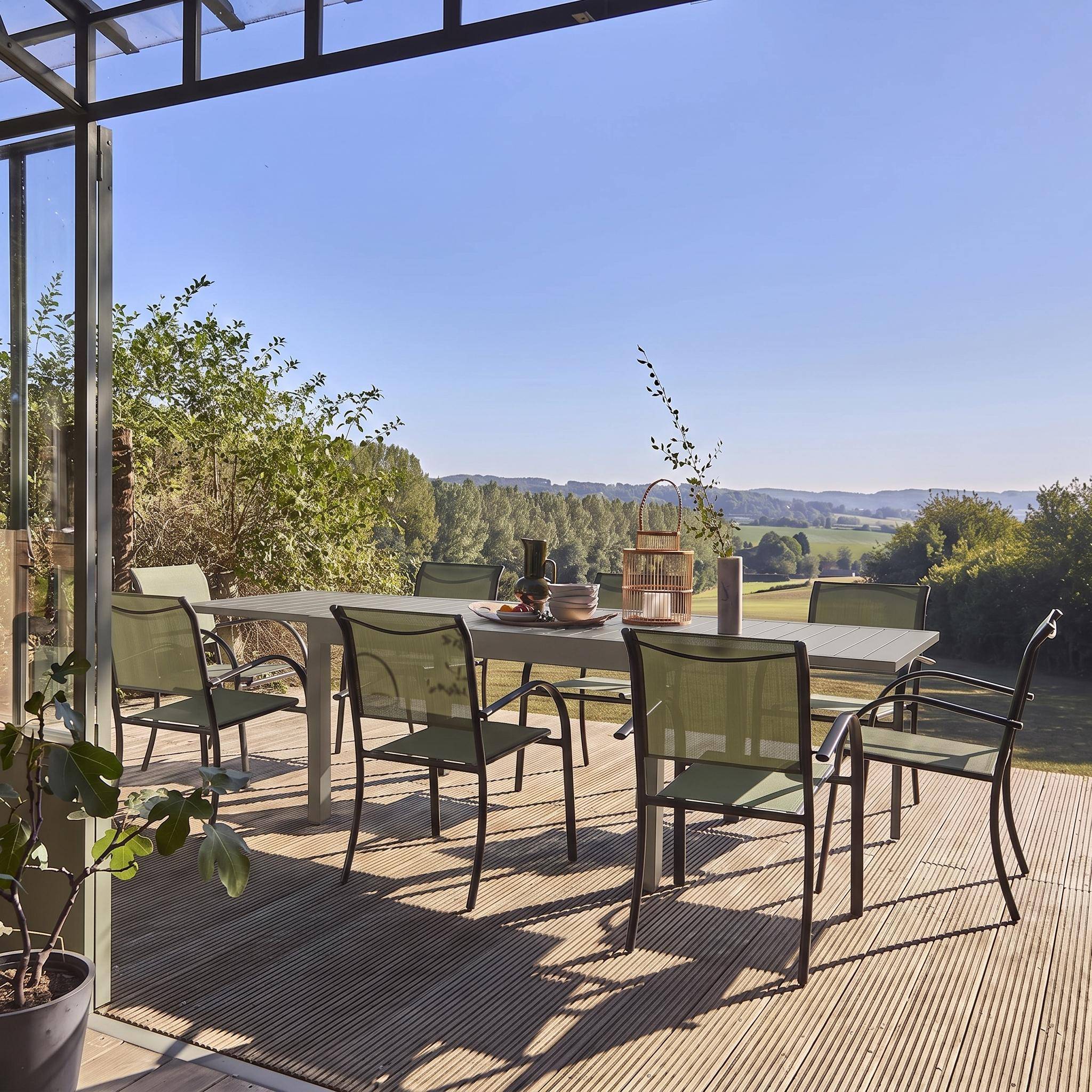 Ausziehbarer Gartentisch aus Aluminium khaki, 8 Plätze, 135 / 270 x 90 x 75 cm,sweeek,Photo2