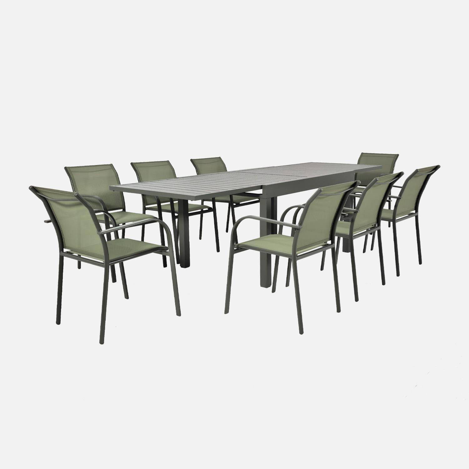 Extendable aluminium garden table, seats 8, khaki green 270x90x75 cm - Elora,sweeek,Photo5