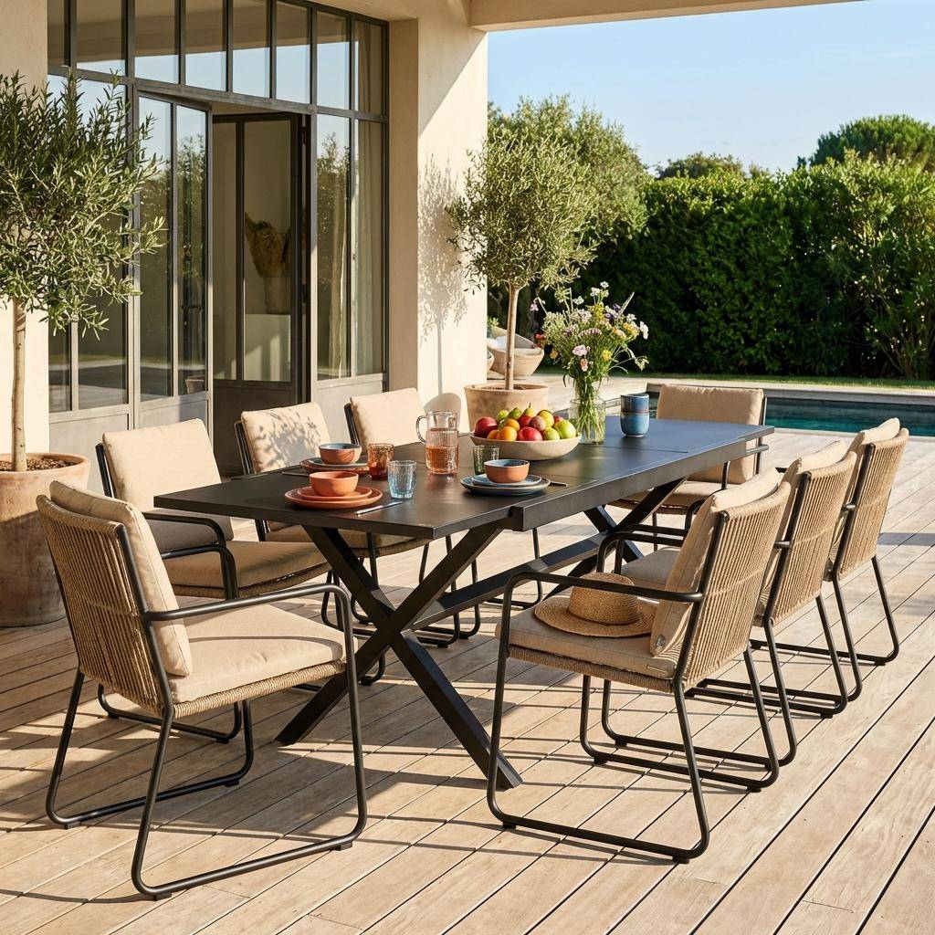 Extendable aluminum garden table for 8 people, anthracite | sweeek