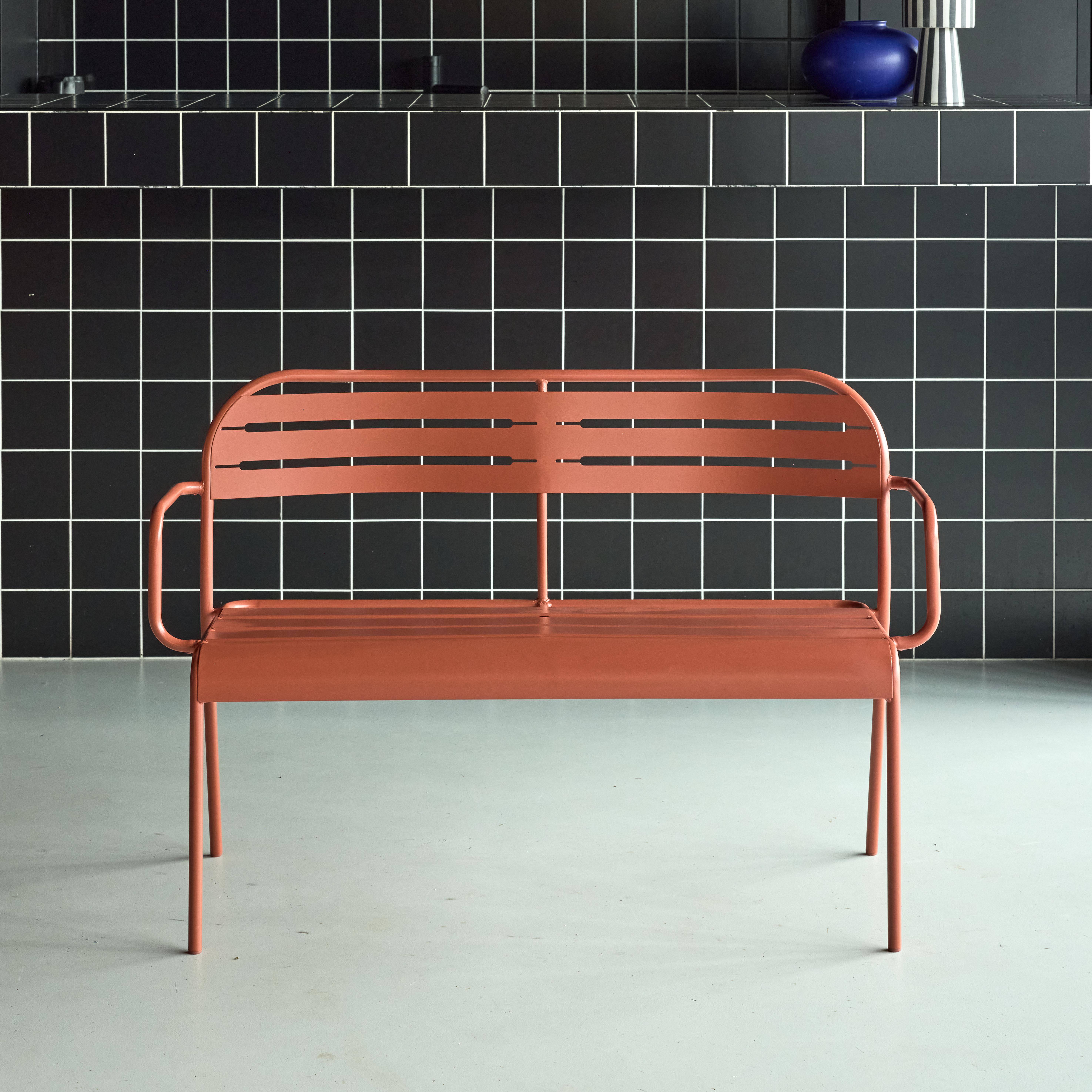Banc extérieur 2 places acier terracotta - 118 x 52 x 80cm - Amélia,sweeek,Photo1