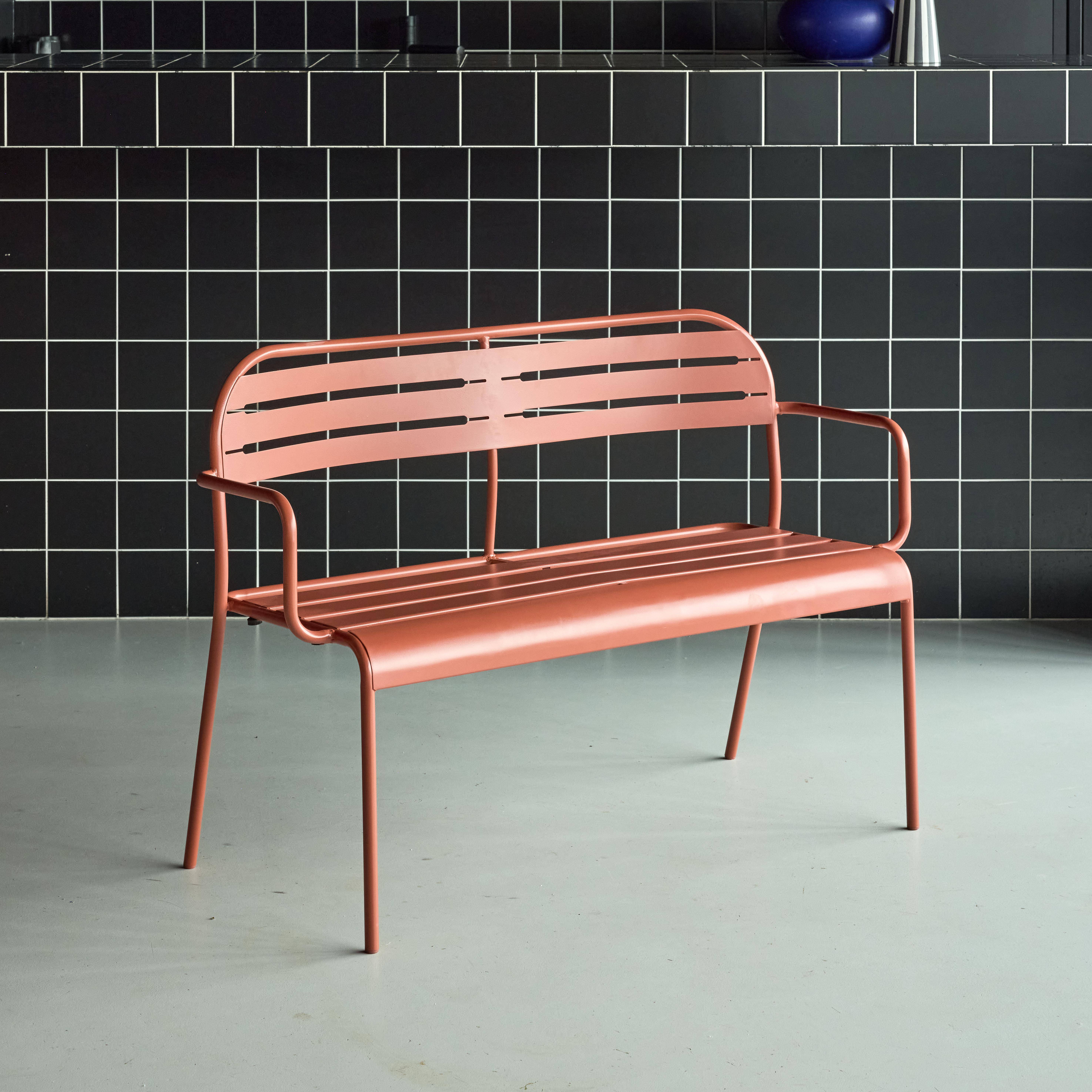 Banc extérieur 2 places acier terracotta - 118 x 52 x 80cm - Amélia Photo2