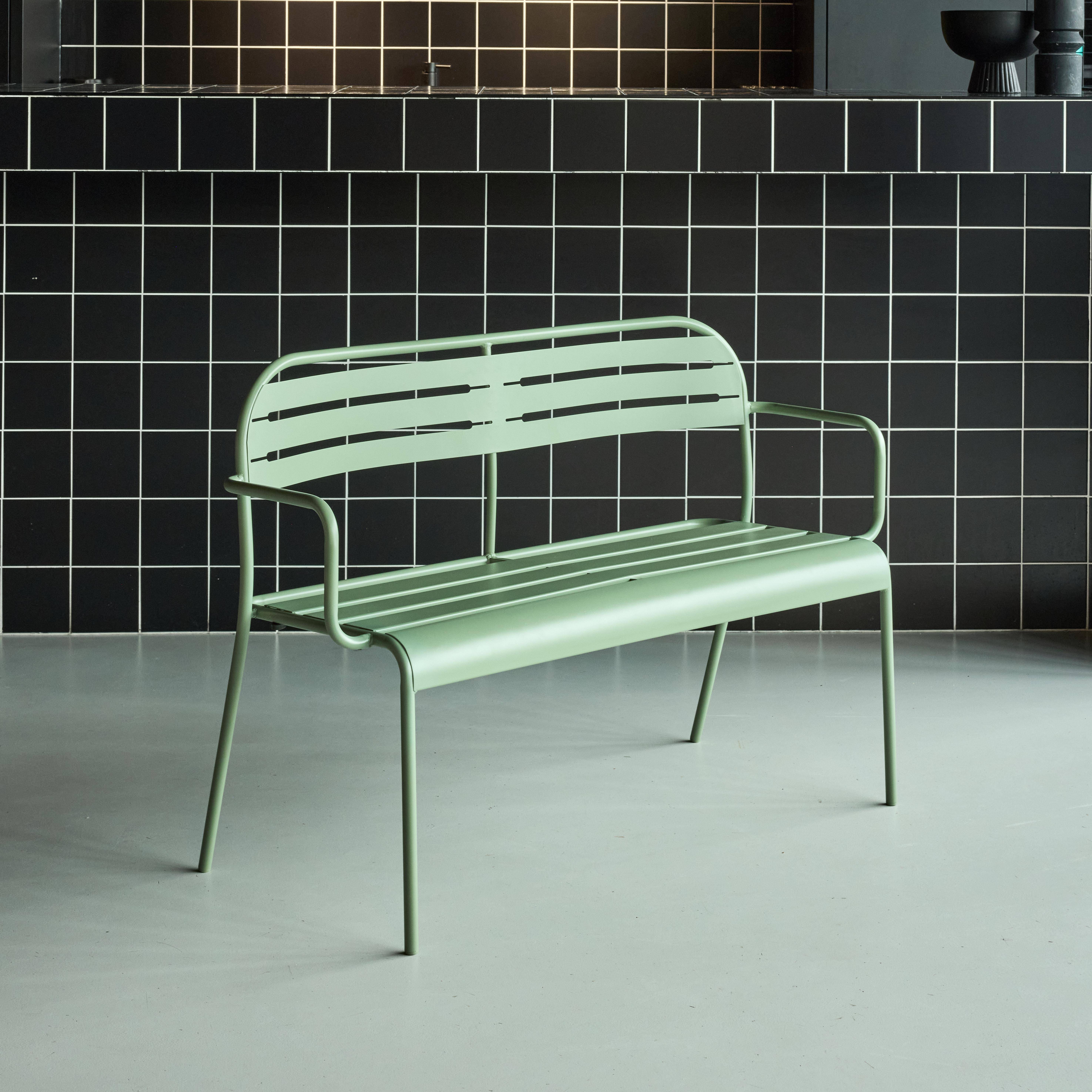 Banc extérieur 2 places acier vert - 118 x 52 x 80cm - Amélia,sweeek,Photo2