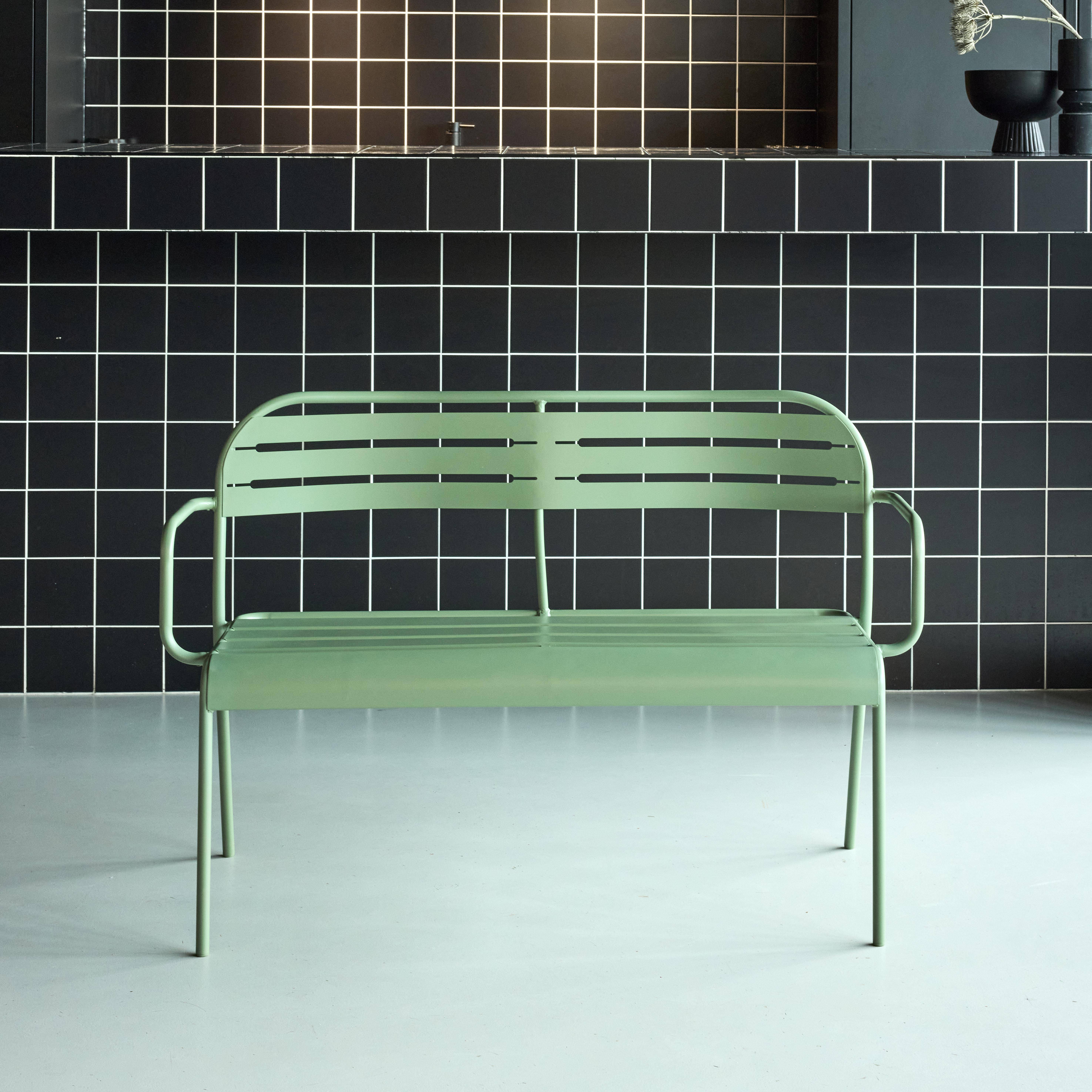 Banc extérieur 2 places acier vert - 118 x 52 x 80cm - Amélia,sweeek,Photo1