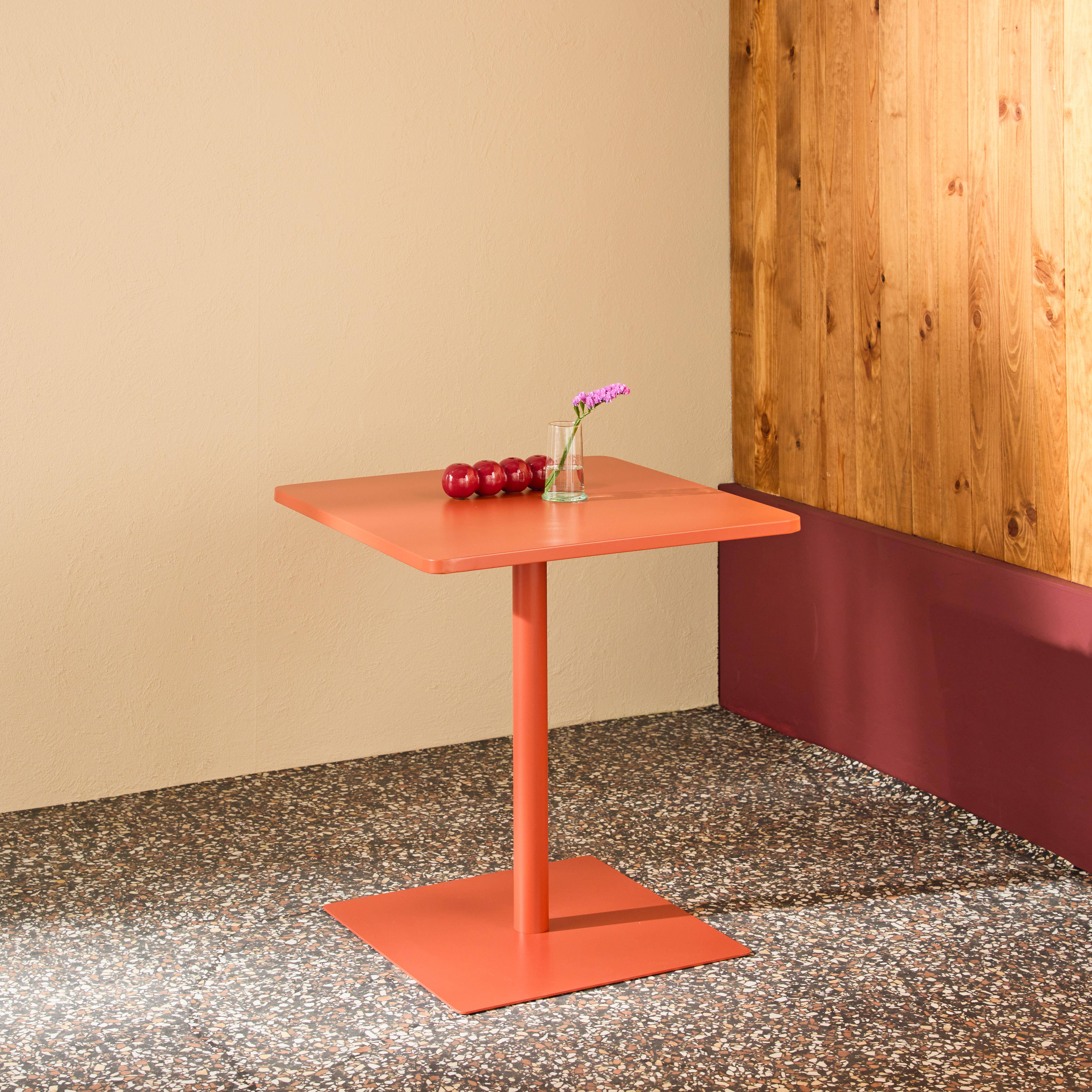 Square 2-seater Steel Bistro Garden Table 2-seater Terracotta 70x70x73 cm - Orea,sweeek,Photo2