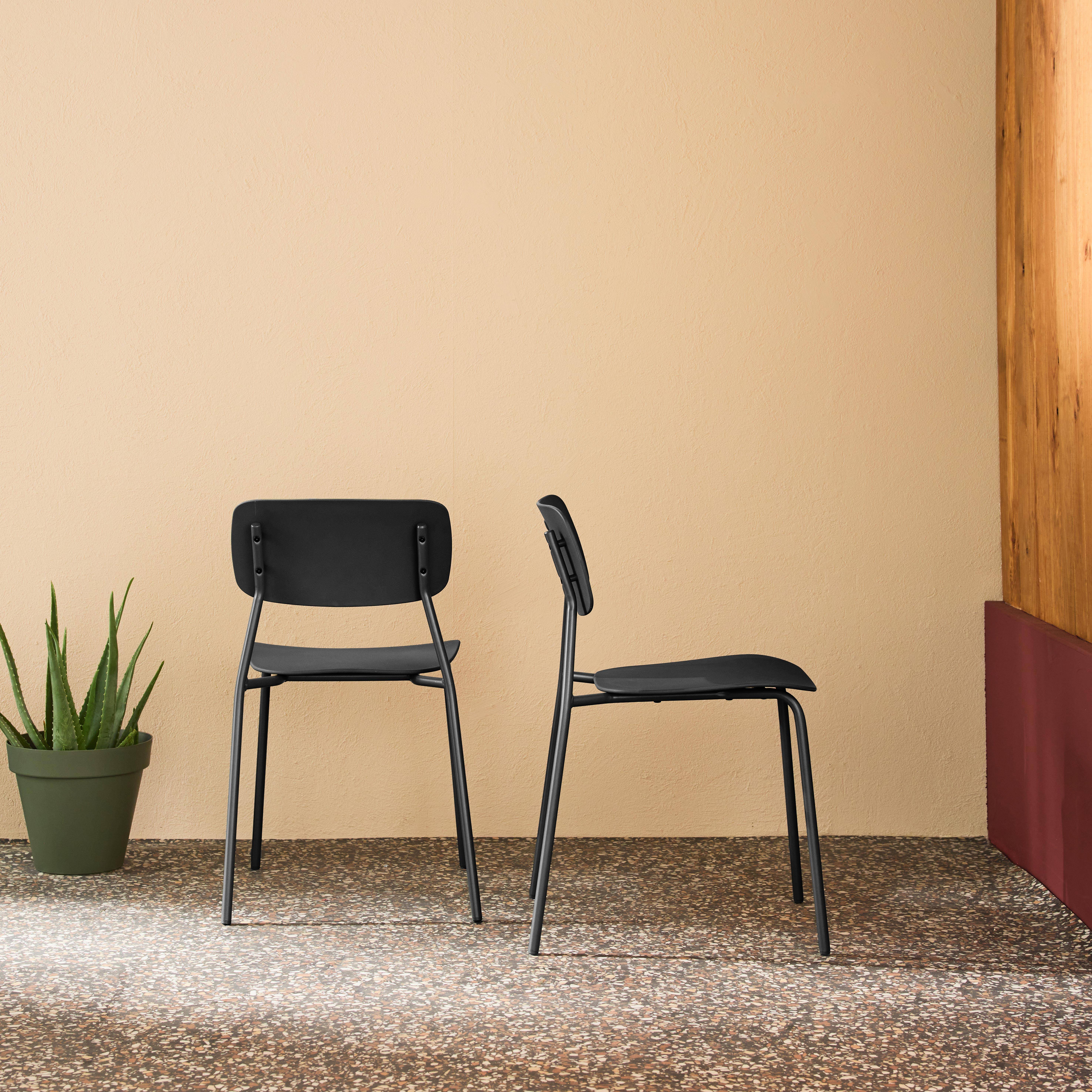 Lot de 2 chaises de jardin empilables acier anthracite et plastique - Liva,sweeek,Photo2