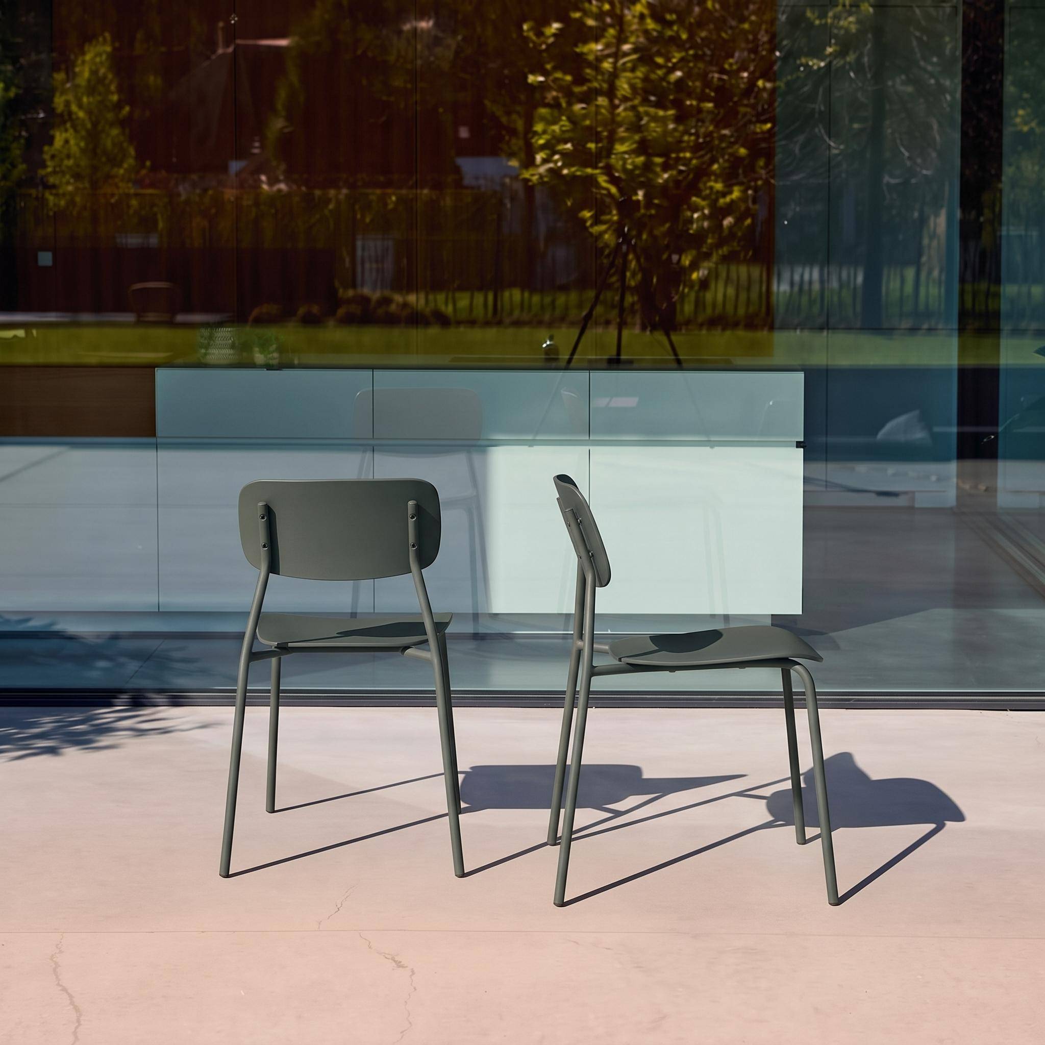 Silla de jardín apilable de acero y plástico, set de 2 Verde kaki - 49x44x78.5 cm Photo3