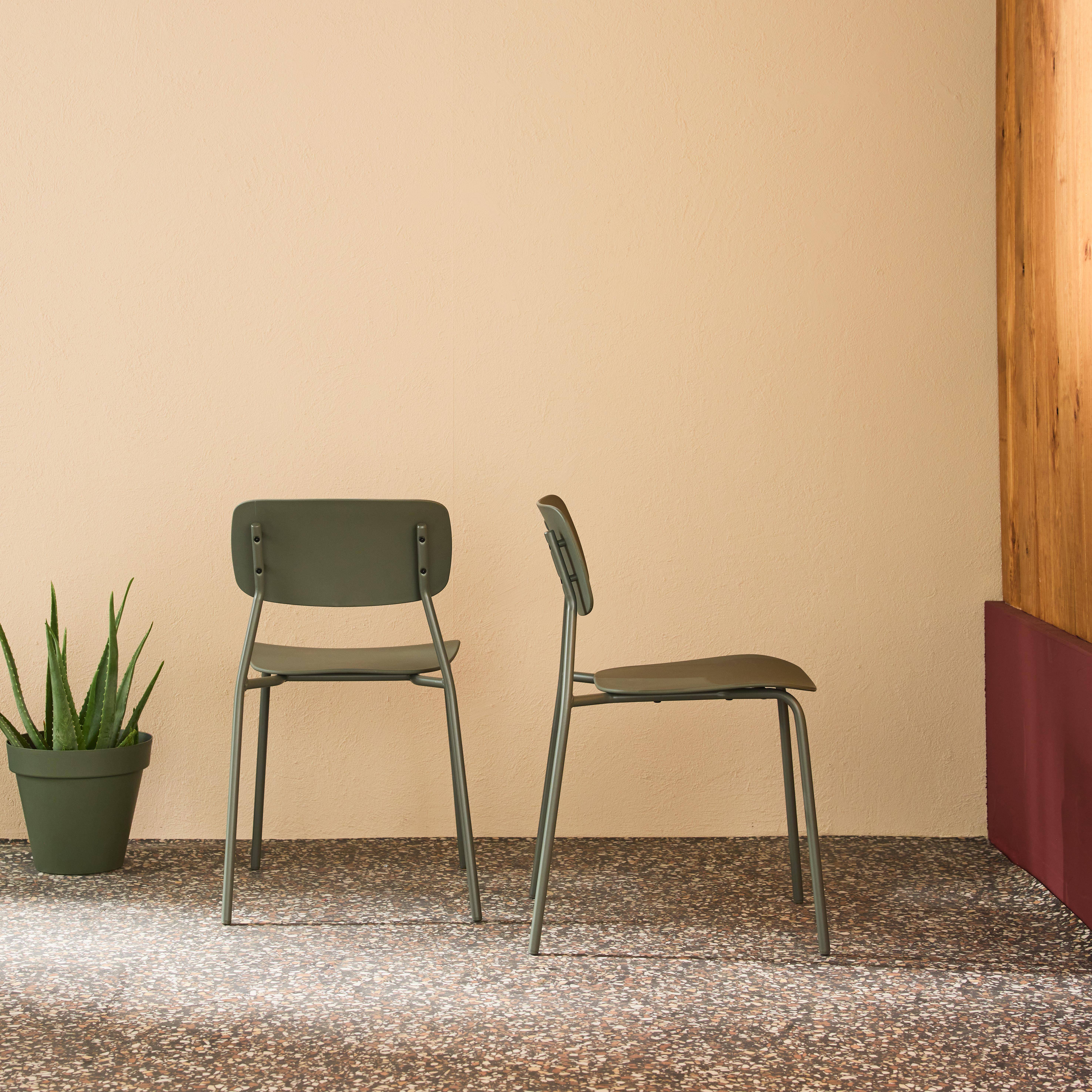 Set of 2 stackable steel and plastic garden chairs khaki green 49x44x78.5 cm - Liva,sweeek,Photo2