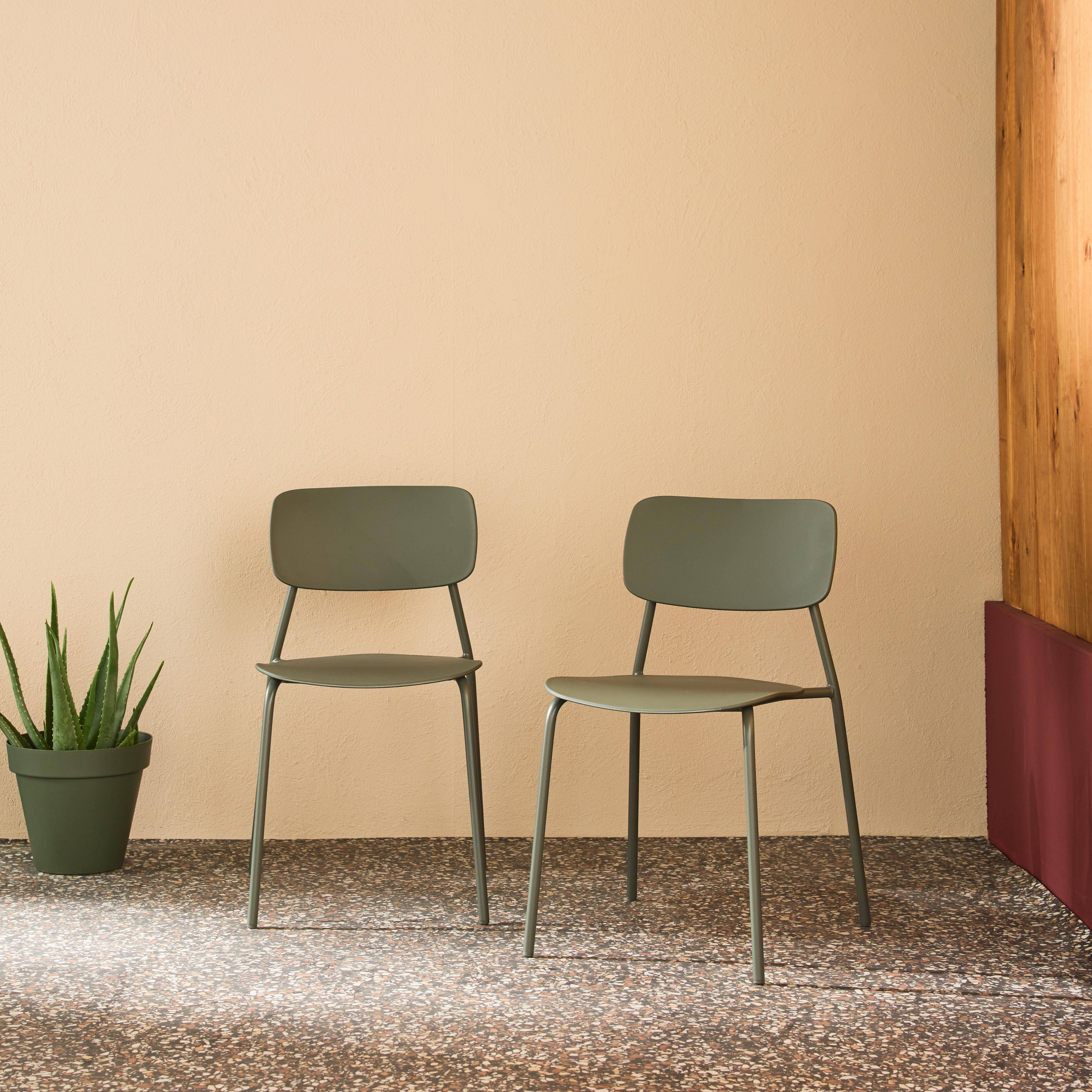 Set of 2 stackable steel and plastic garden chairs khaki green 49x44x78.5 cm - Liva Photo1