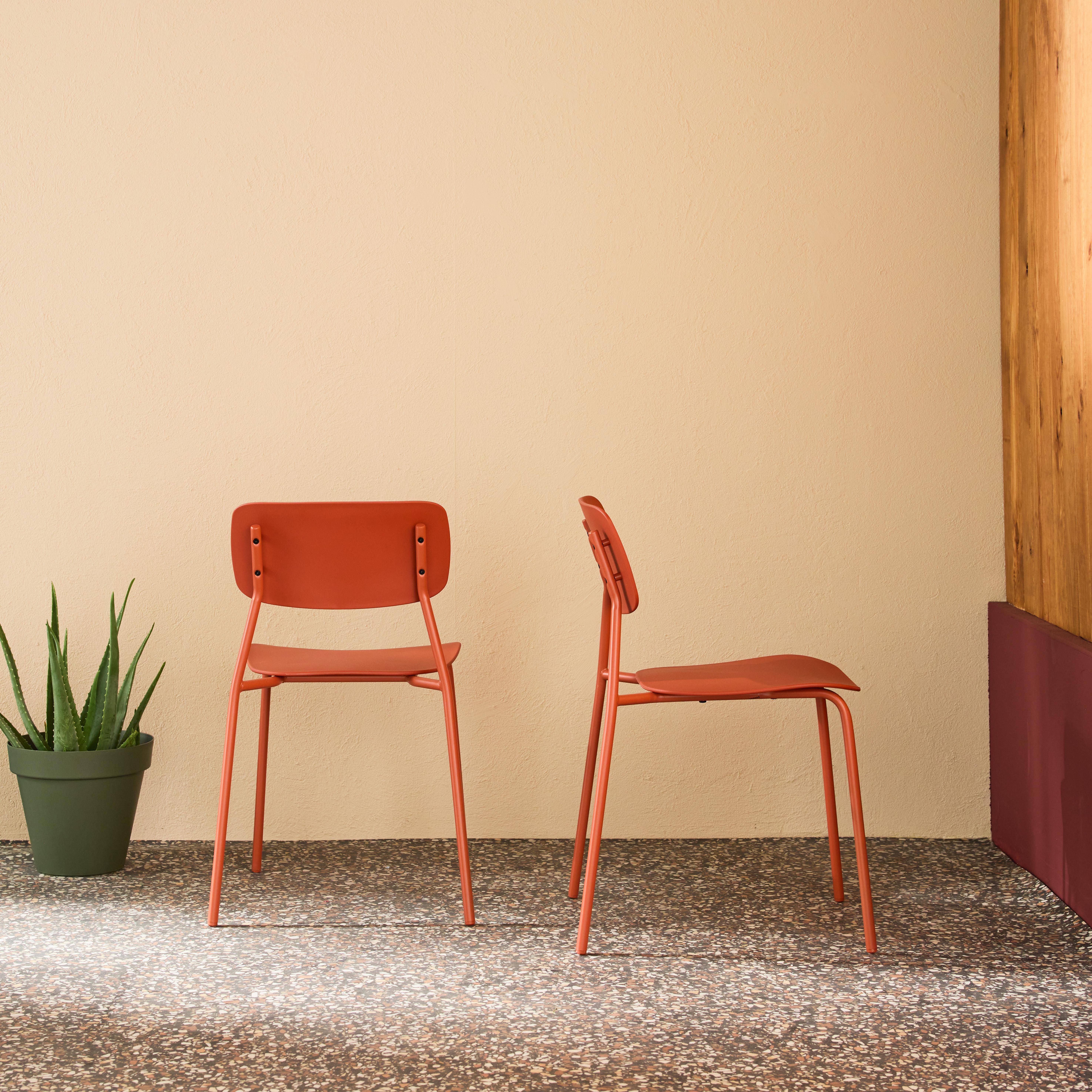 Set of 2 stackable steel and plastic garden chairs terracotta 49x44x78.5 cm - Liva,sweeek,Photo2