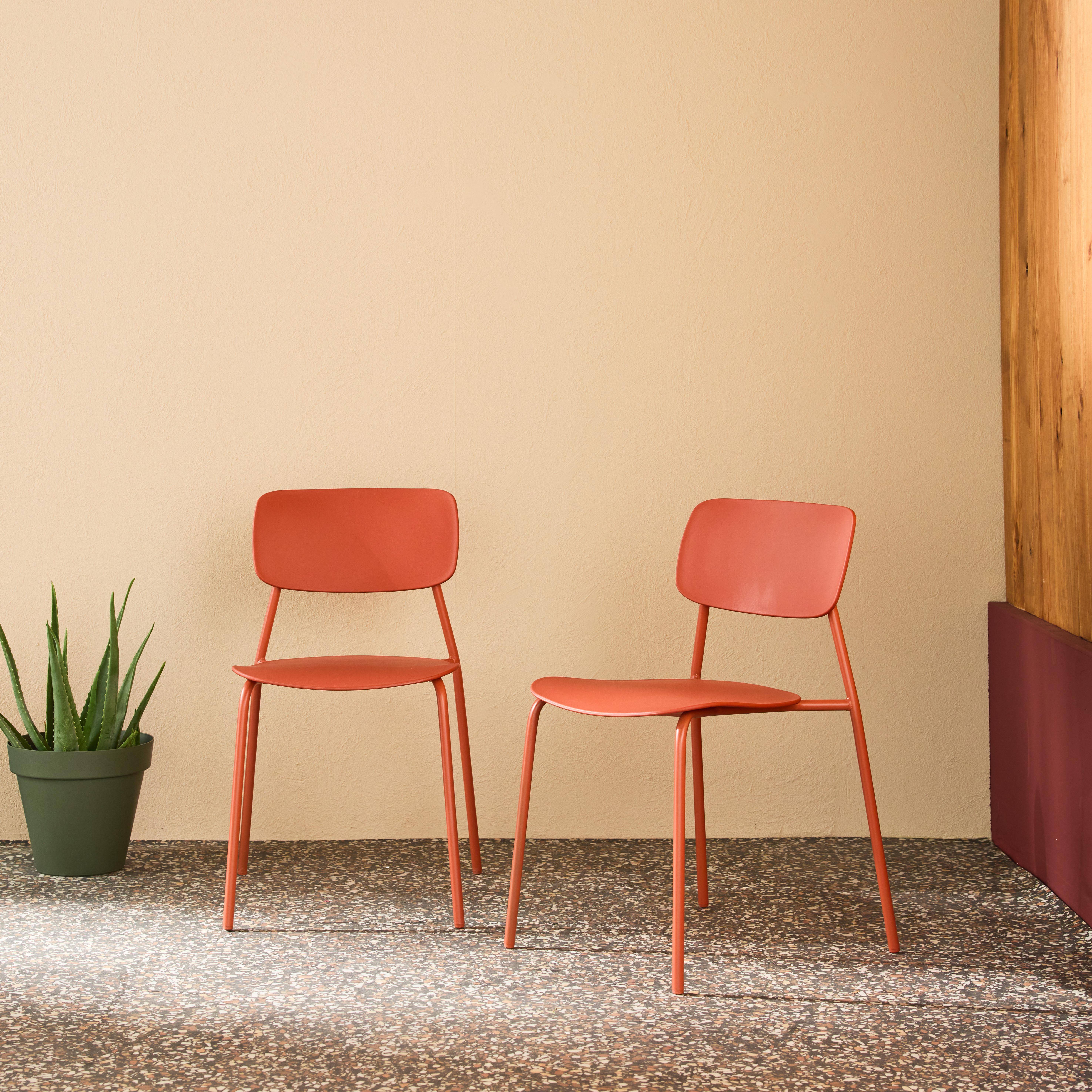 Set of 2 stackable steel and plastic garden chairs terracotta 49x44x78.5 cm - Liva Photo1