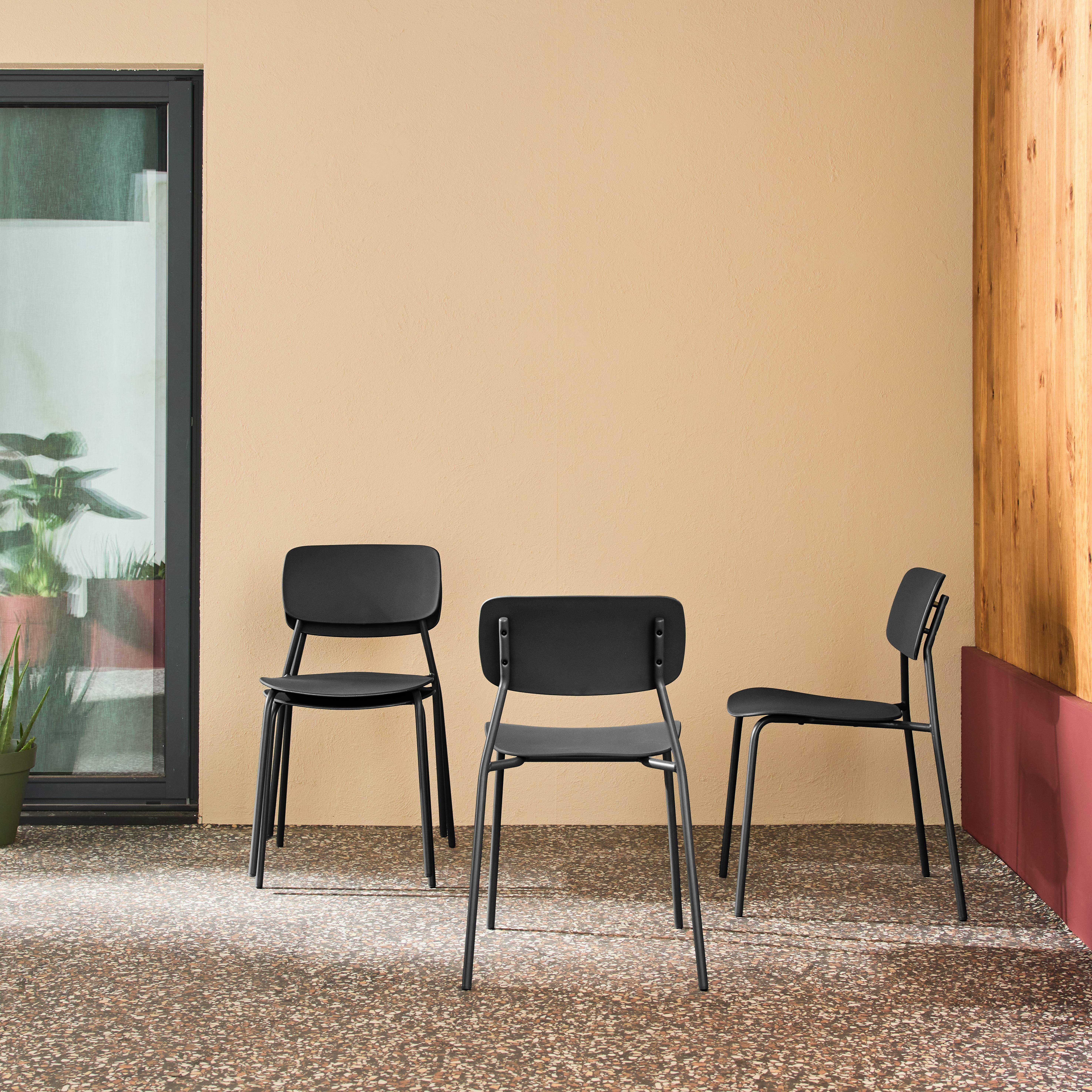 Set of 4 stackable steel and plastic garden chairs anthracite 49x44x78.5 cm - Liva,sweeek,Photo2