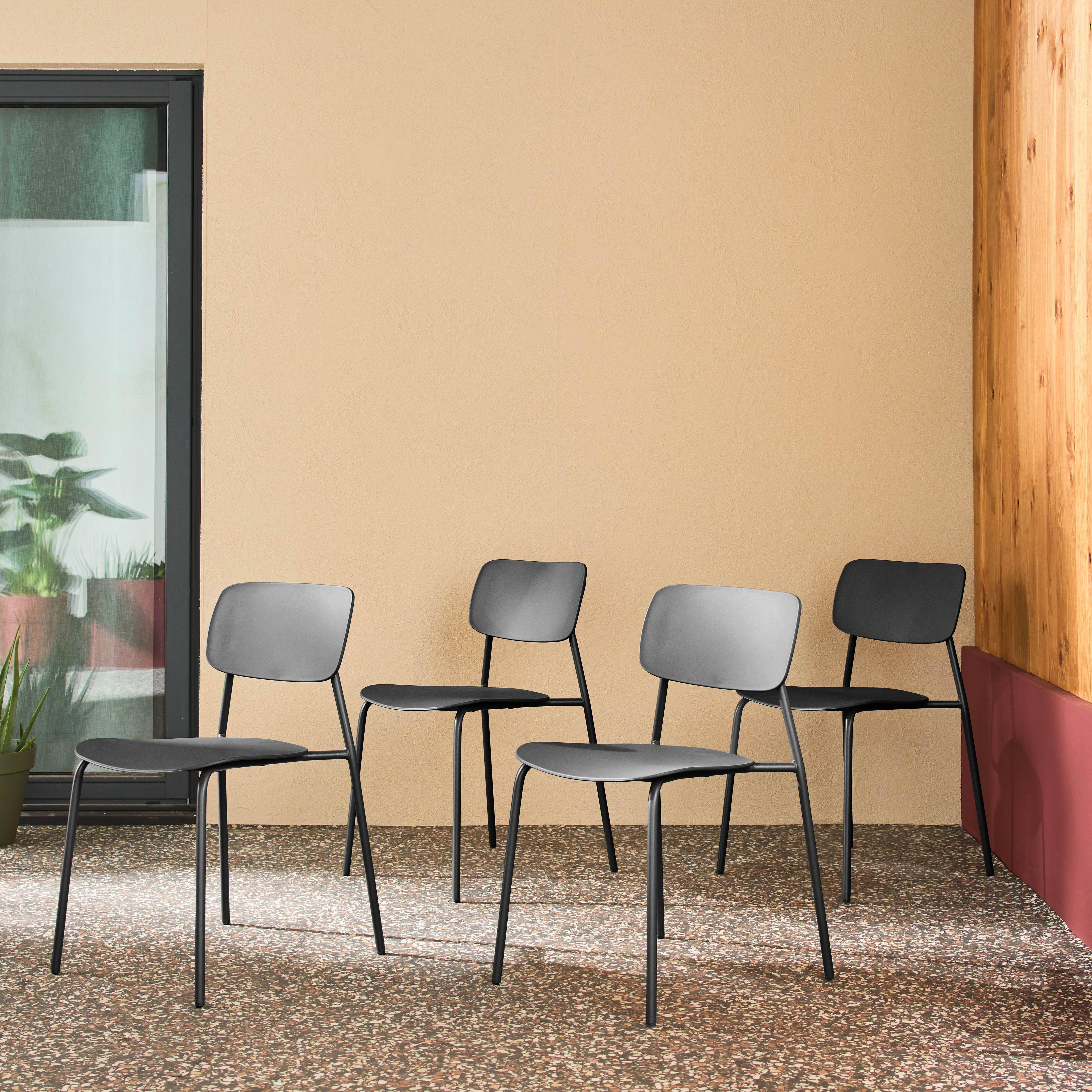 Set of 4 stackable steel and plastic garden chairs anthracite 49x44x78.5 cm - Liva Photo1