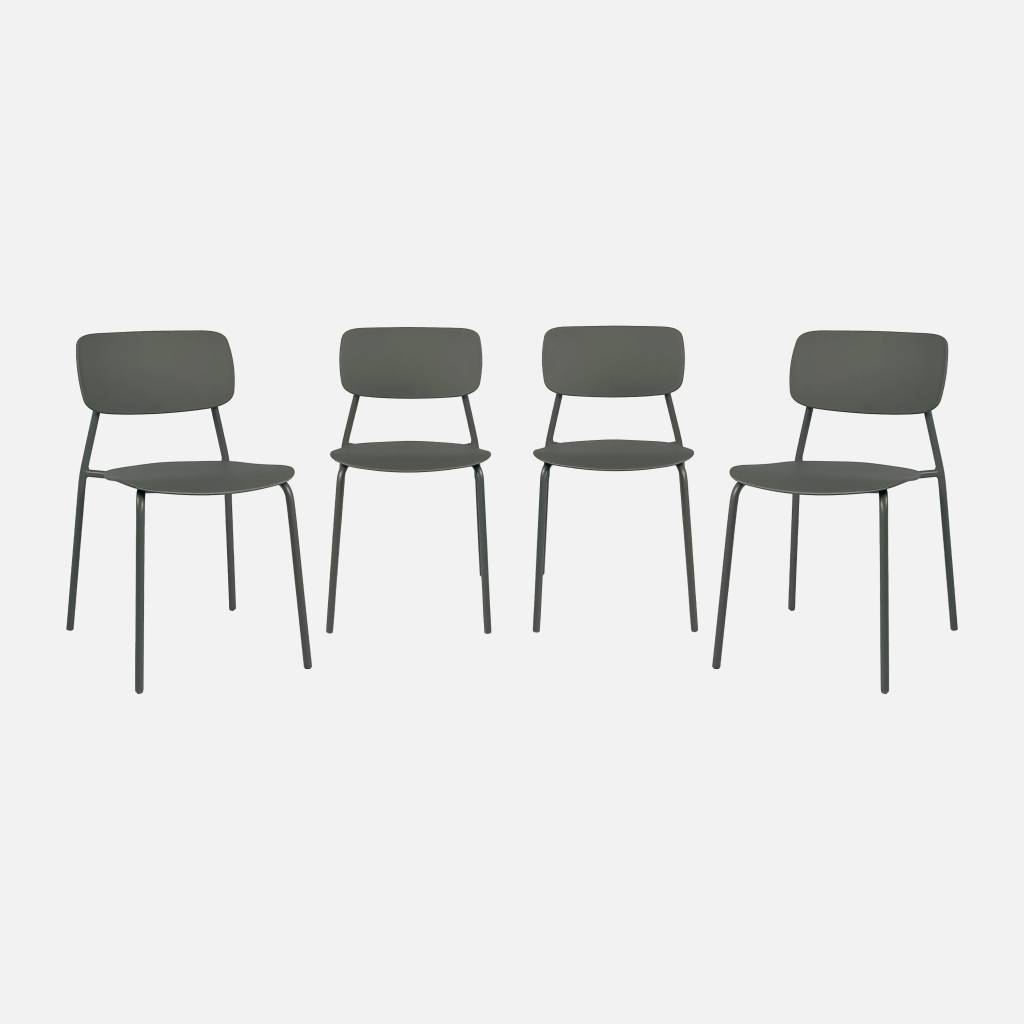 Lot de 4 chaises de jardin empilables acier kaki