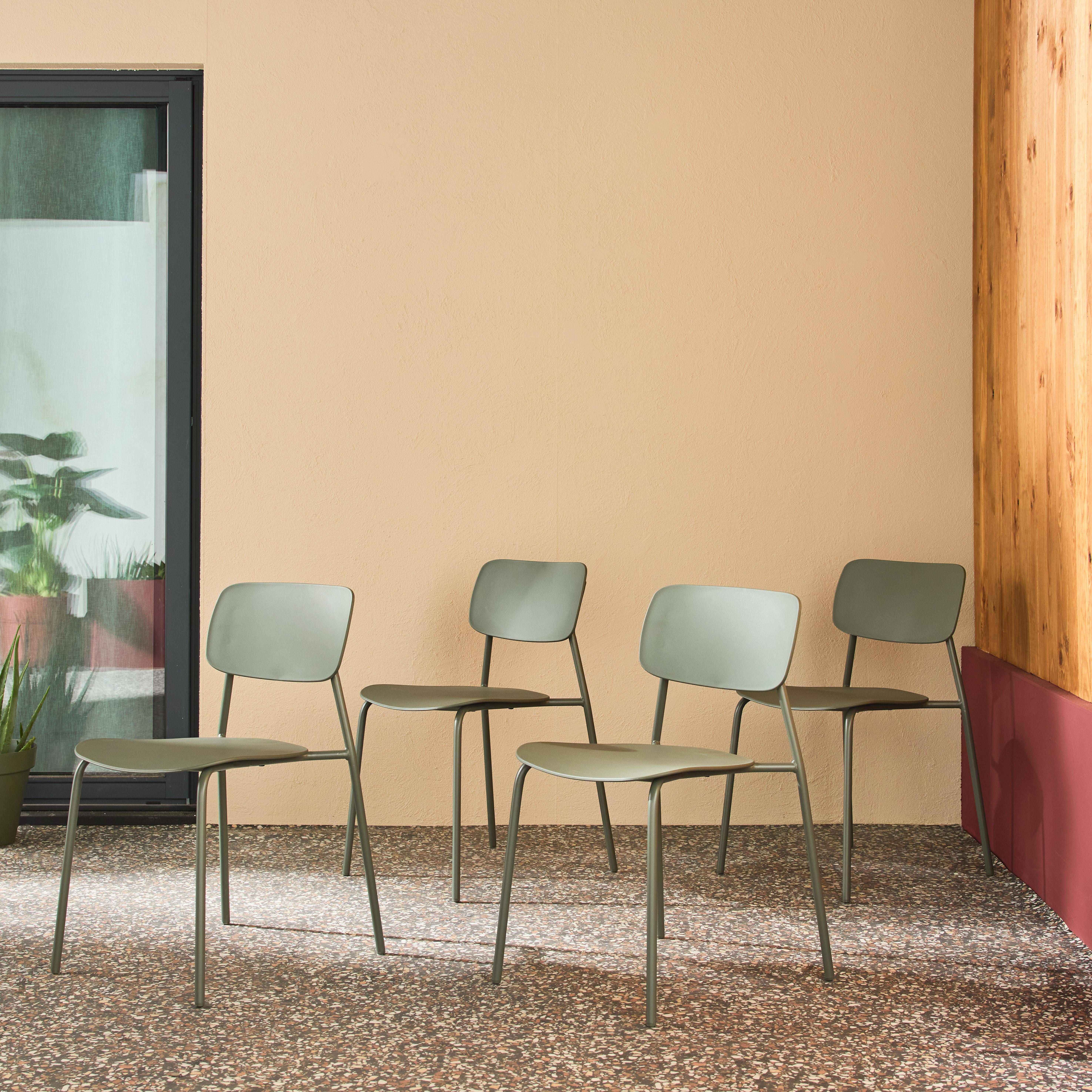 Set of 4 stackable steel and plastic garden chairs khaki green 49x44x78.5 cm - Liva Photo1