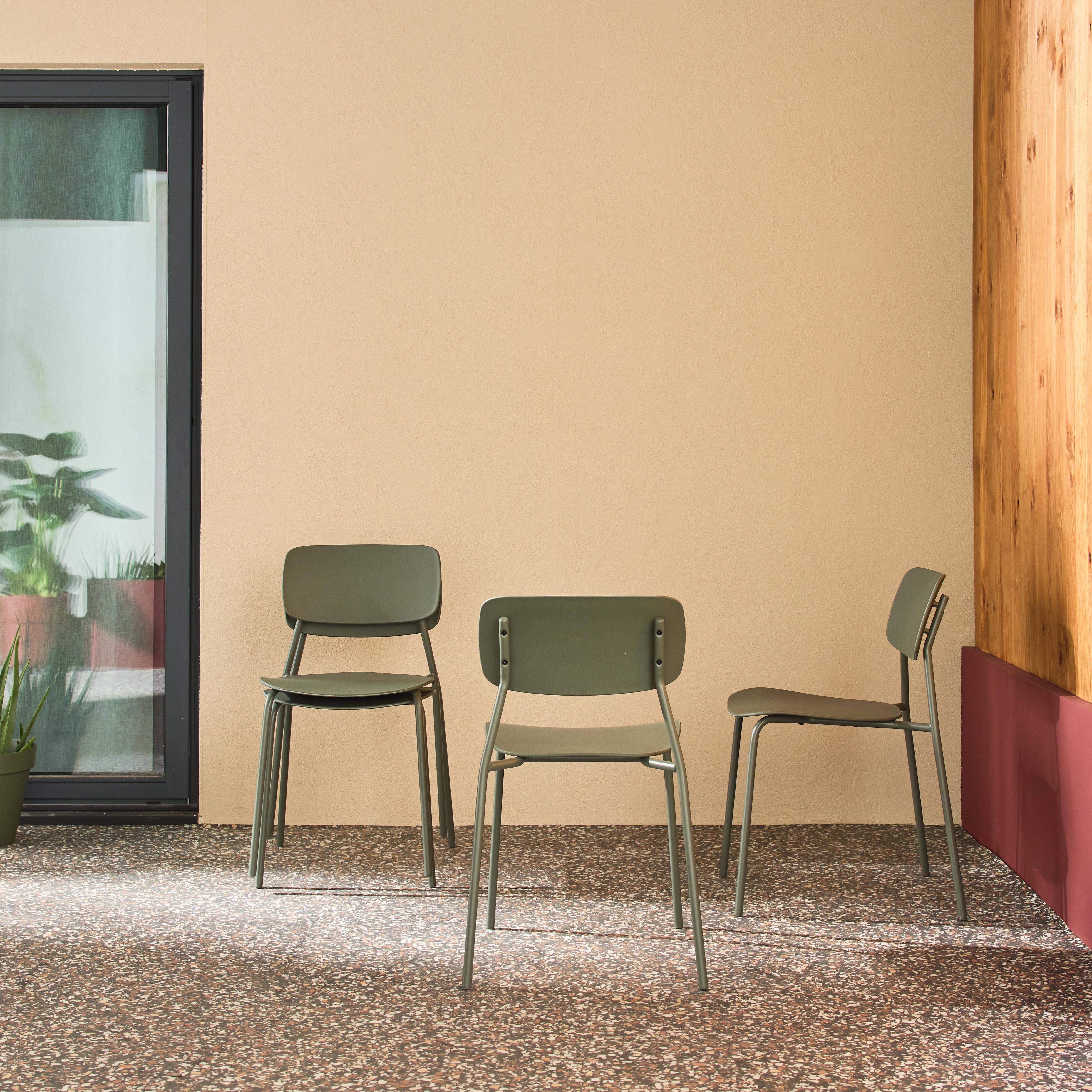 Set of 4 stackable steel and plastic garden chairs khaki green 49x44x78.5 cm - Liva Photo2